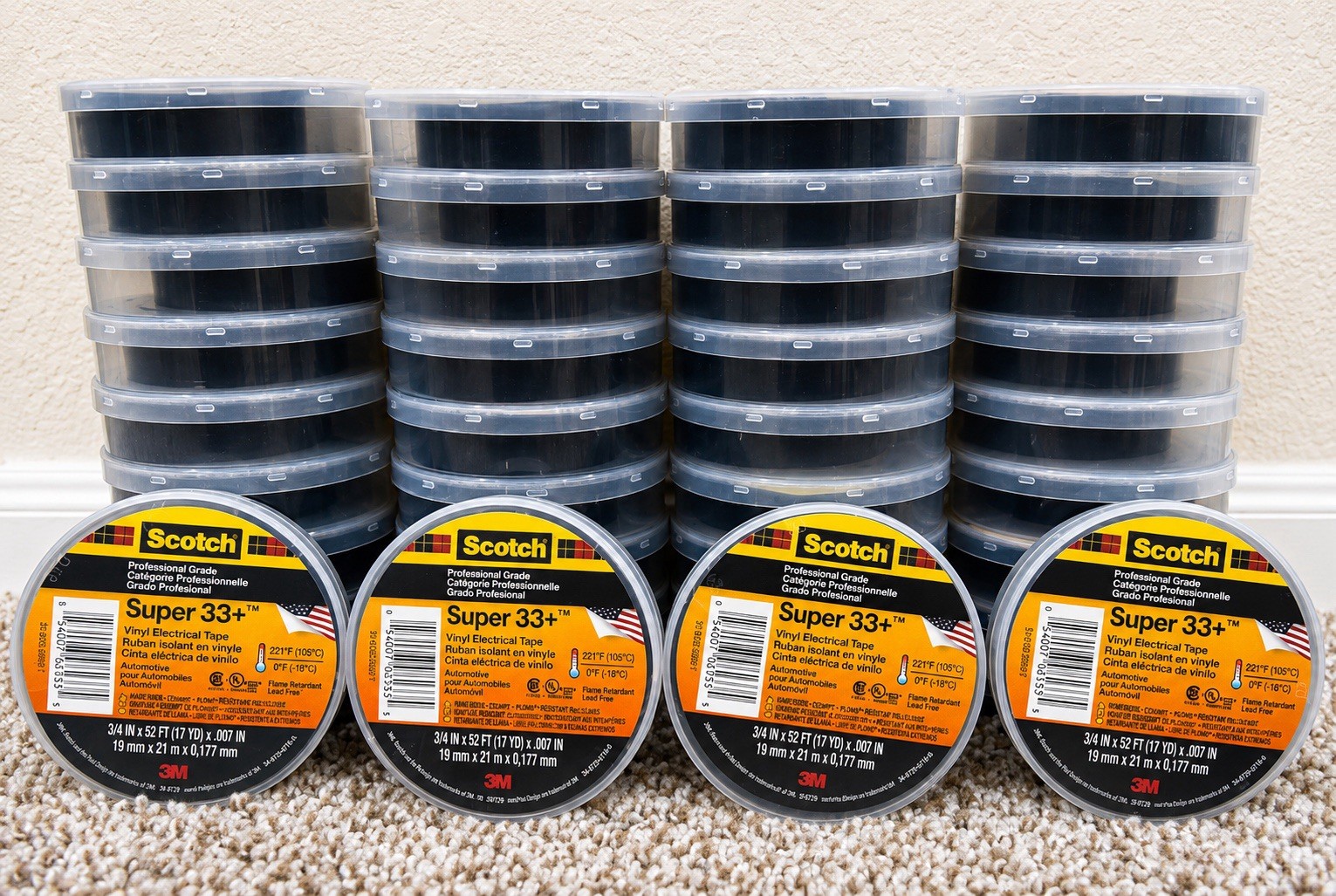 Scotch 3M Super 33+ Vinyl Electrical Tape (06133), 4 BOXES (40 ROLLS) Black