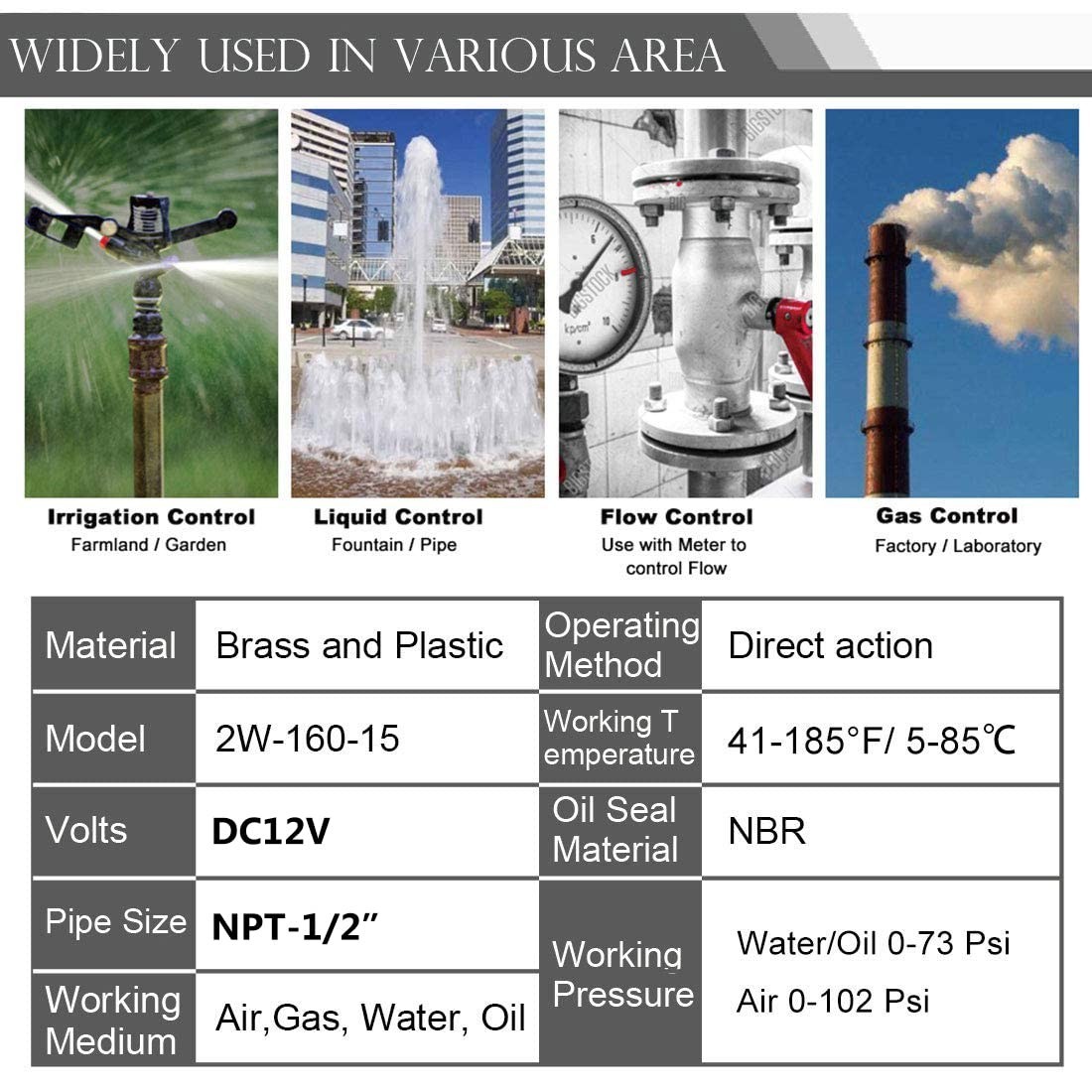 1/2″ 12V Brass Electric Solenoid Valve – Normally Closed Air, Water, Gas, Fuel,