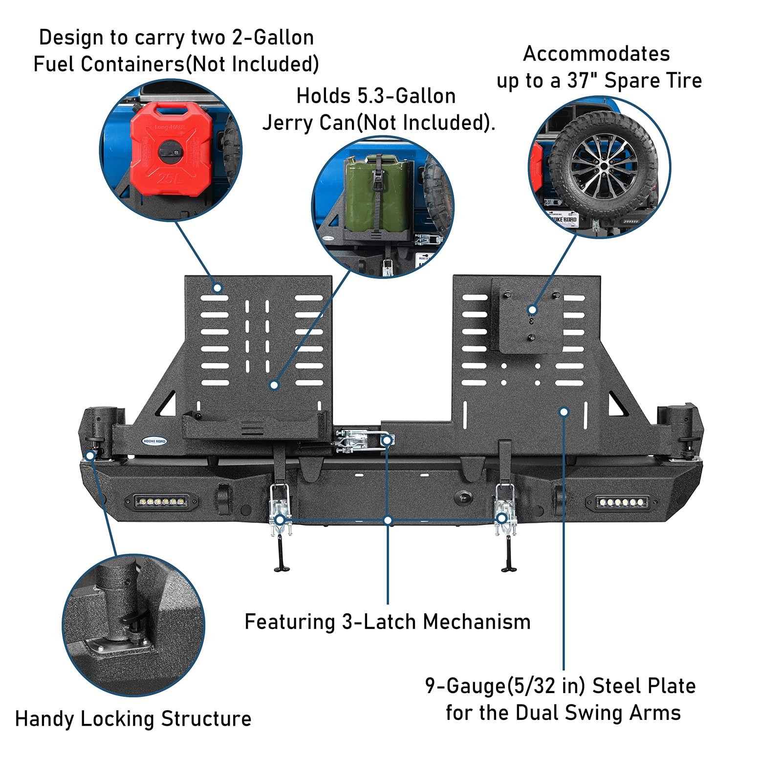 Tacoma Rear Bumper Spare Tire Rack Swing Arm Jerry Can Holder Offroad 2016-2023