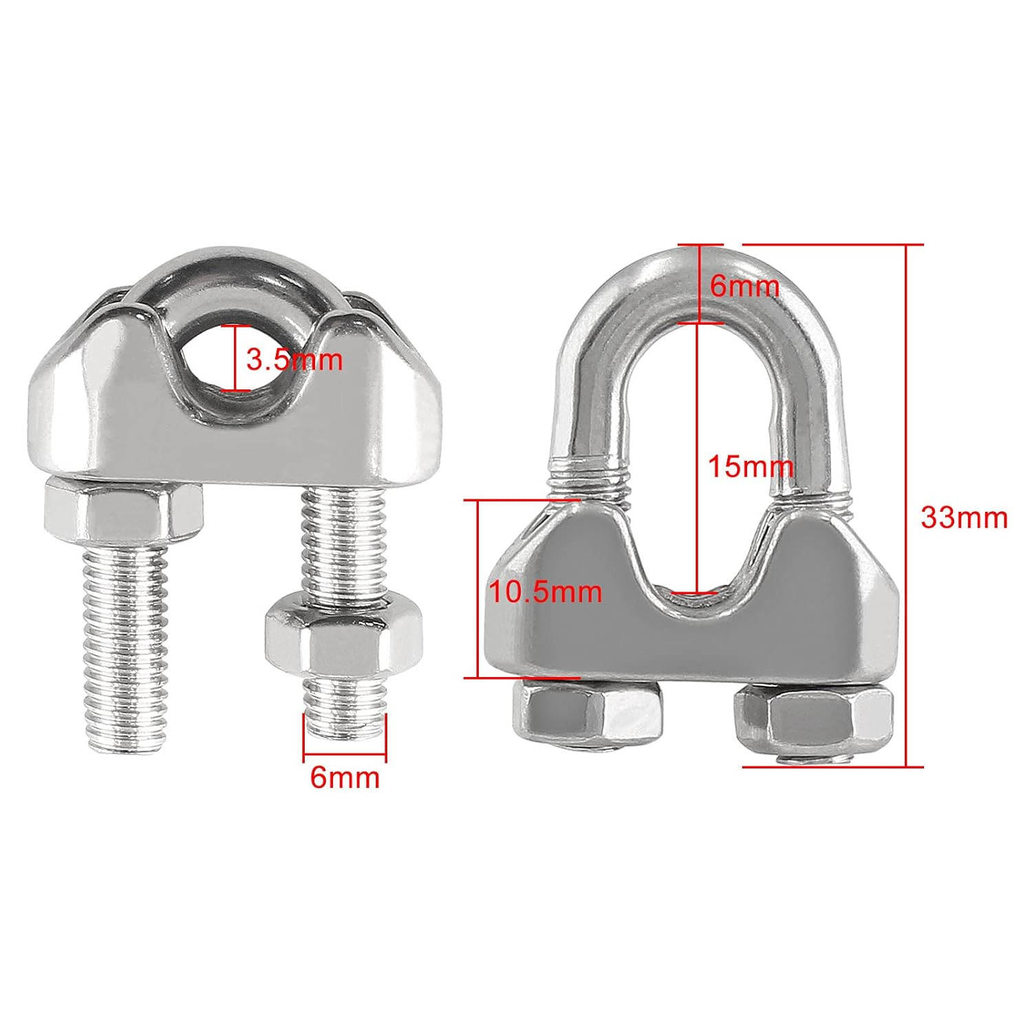 3/16 Inch M5 Stainless Steel Wire Rope Cable Clip Clamp | 12 Pack, U Bolt Saddle