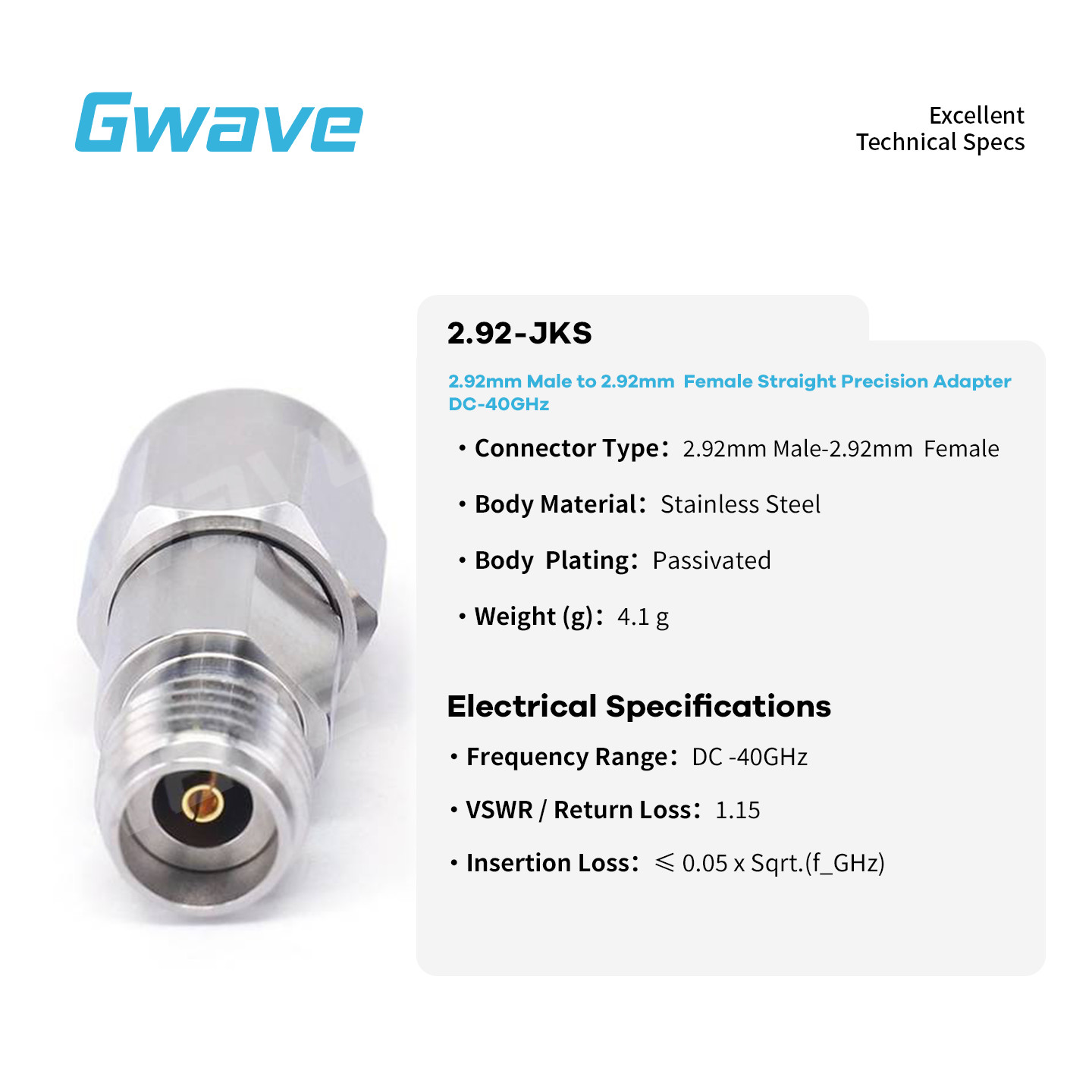 2.92mm Male to 2.92mm Female Adapter, DC – 40GHz