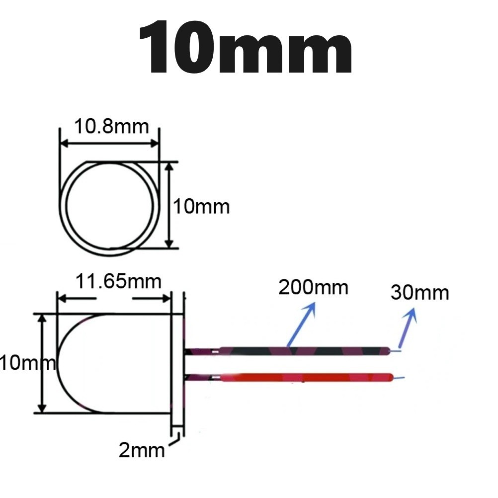 10x UV/Purple LED Light Single Bulb Wired Resistor 5-12V 10mm Large Round Clear