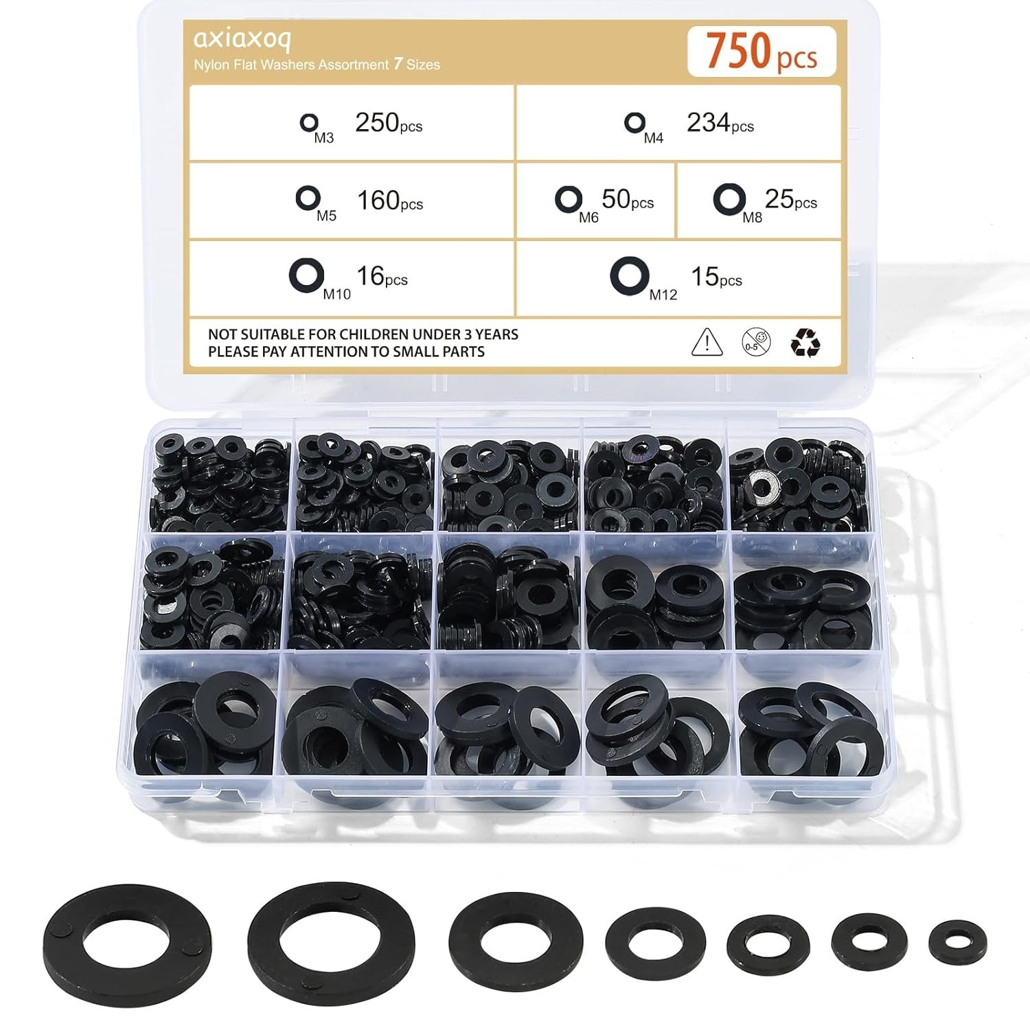 750PCS Nylon Flat Washers for Screws Bolts, 7 Sizes Plastic Washers Assortment K