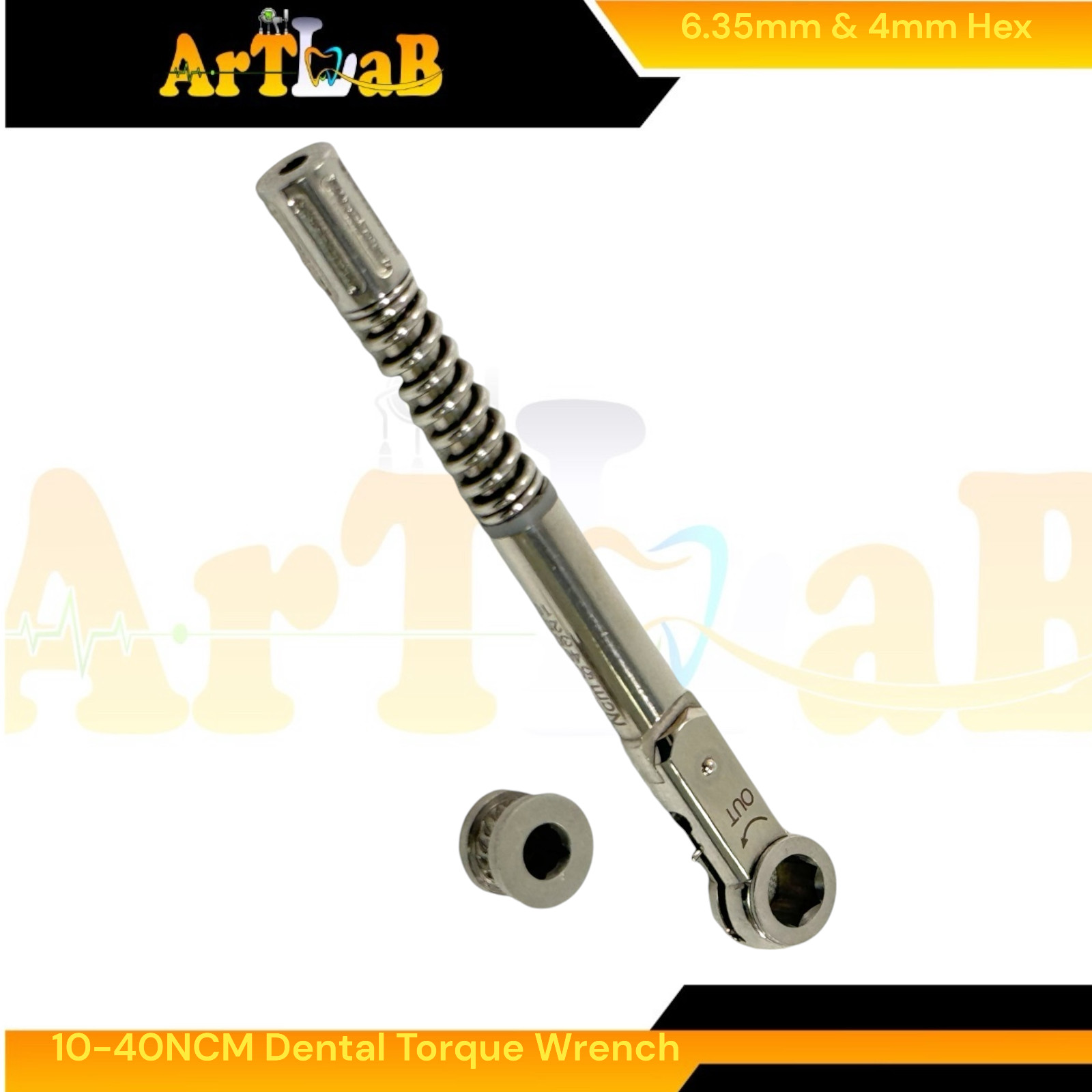 Dental Torque Wrench with Hex 6.35mm & 4mm, 10 to 40 NCM, Med Grade Steel