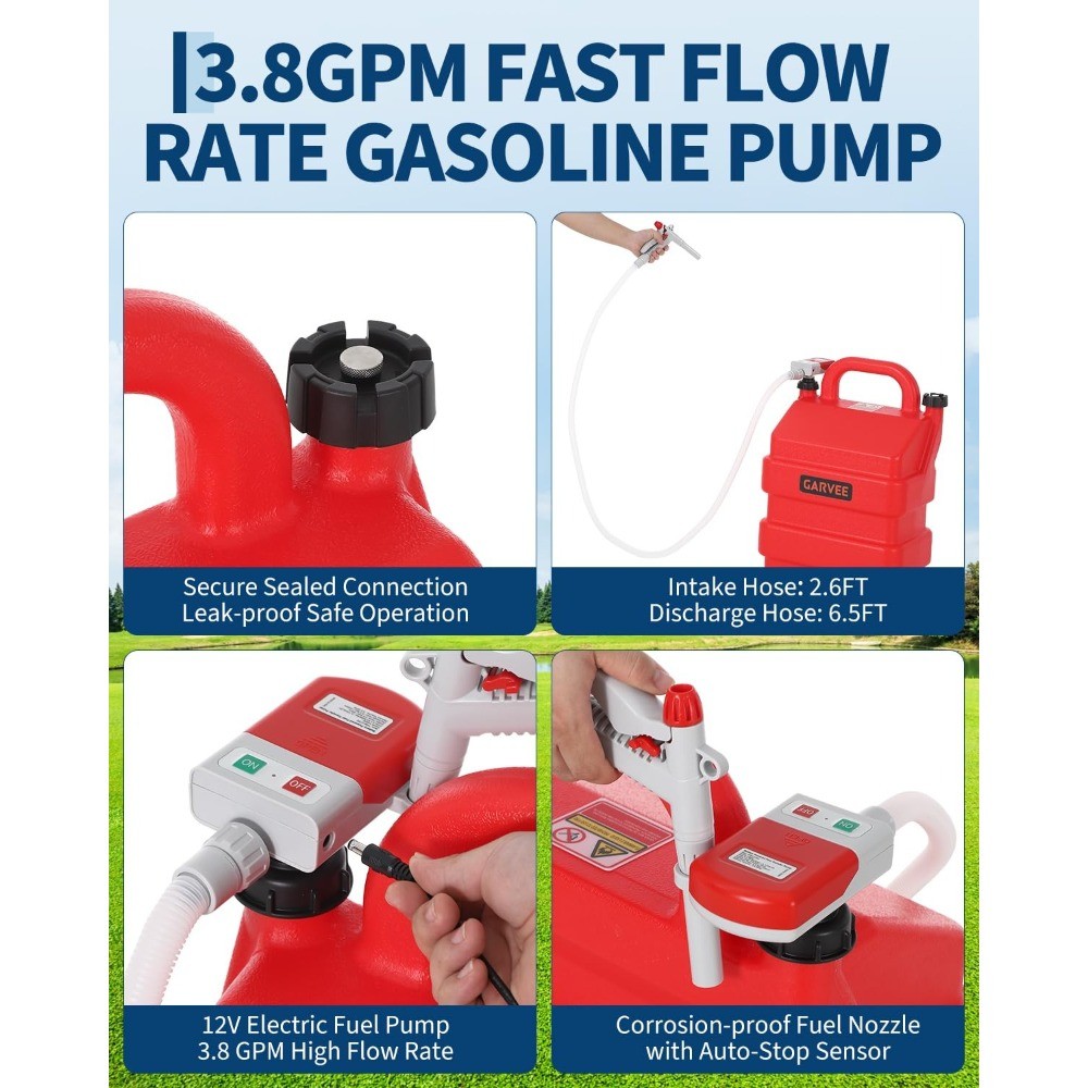 16 Gallon 60L Portable Fuel Caddy Tank w/12V/4AA Battery Powered Transfer Pump
