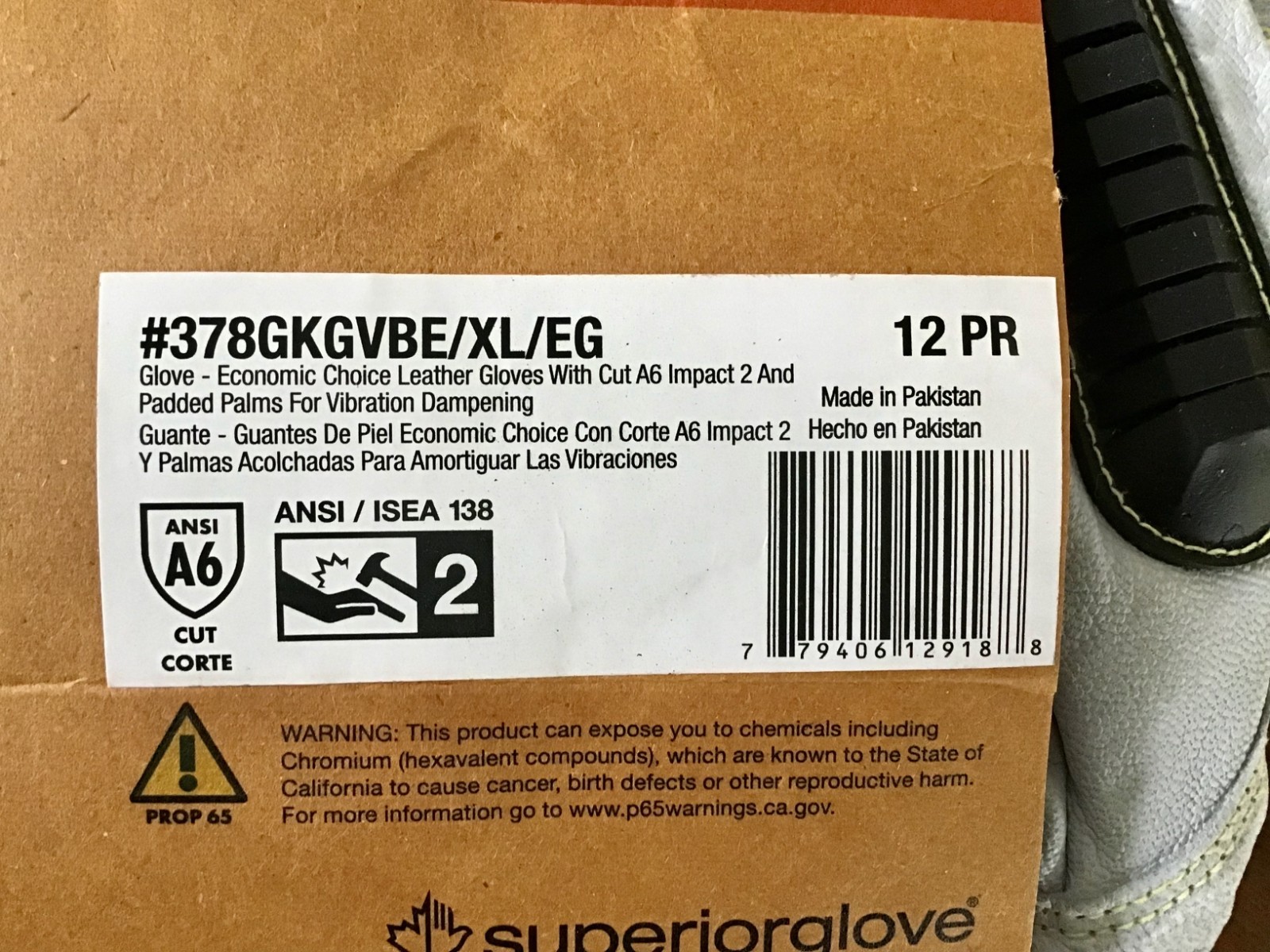 0NE PAIR SUPERIORGLOVE ENDURA XL GLOVES 378GKGVBE
