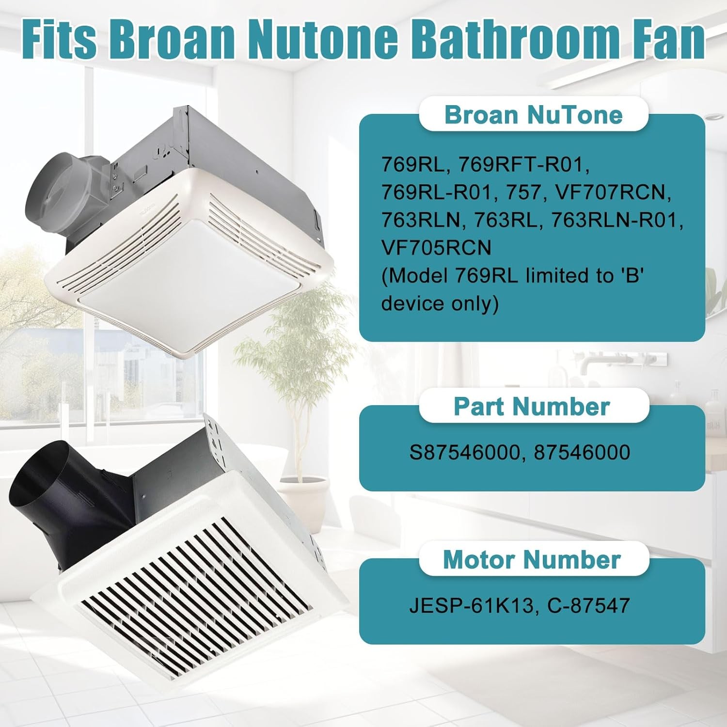 For Broan Nutone 769RL B Unit,769RF,769RL B Unit,S0504B000 Fan Motor Replacement