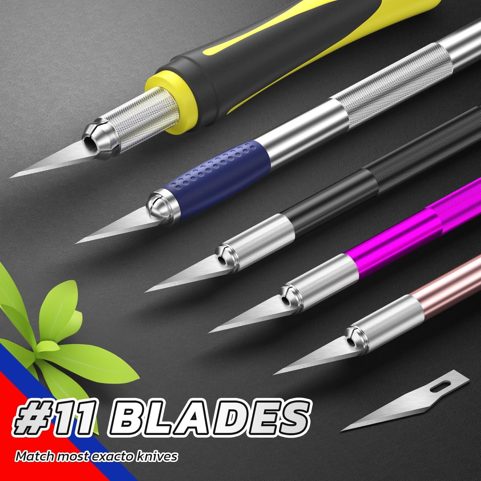 Diyself 50 Pcs Exacto Knife Blades High Carbon Steel 11 Blades Refill Art Blade