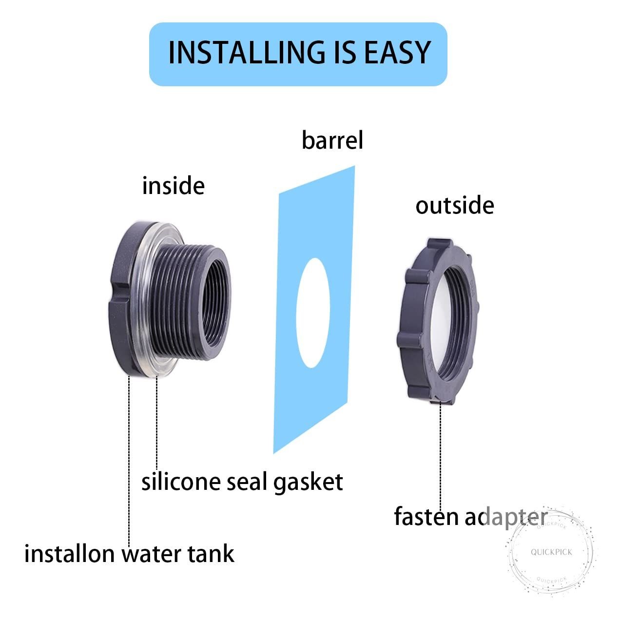 2 Pieces 3/4 Inch PVC Bulkhead Fitting for Water Barrel, Water Tank Rain Barrels