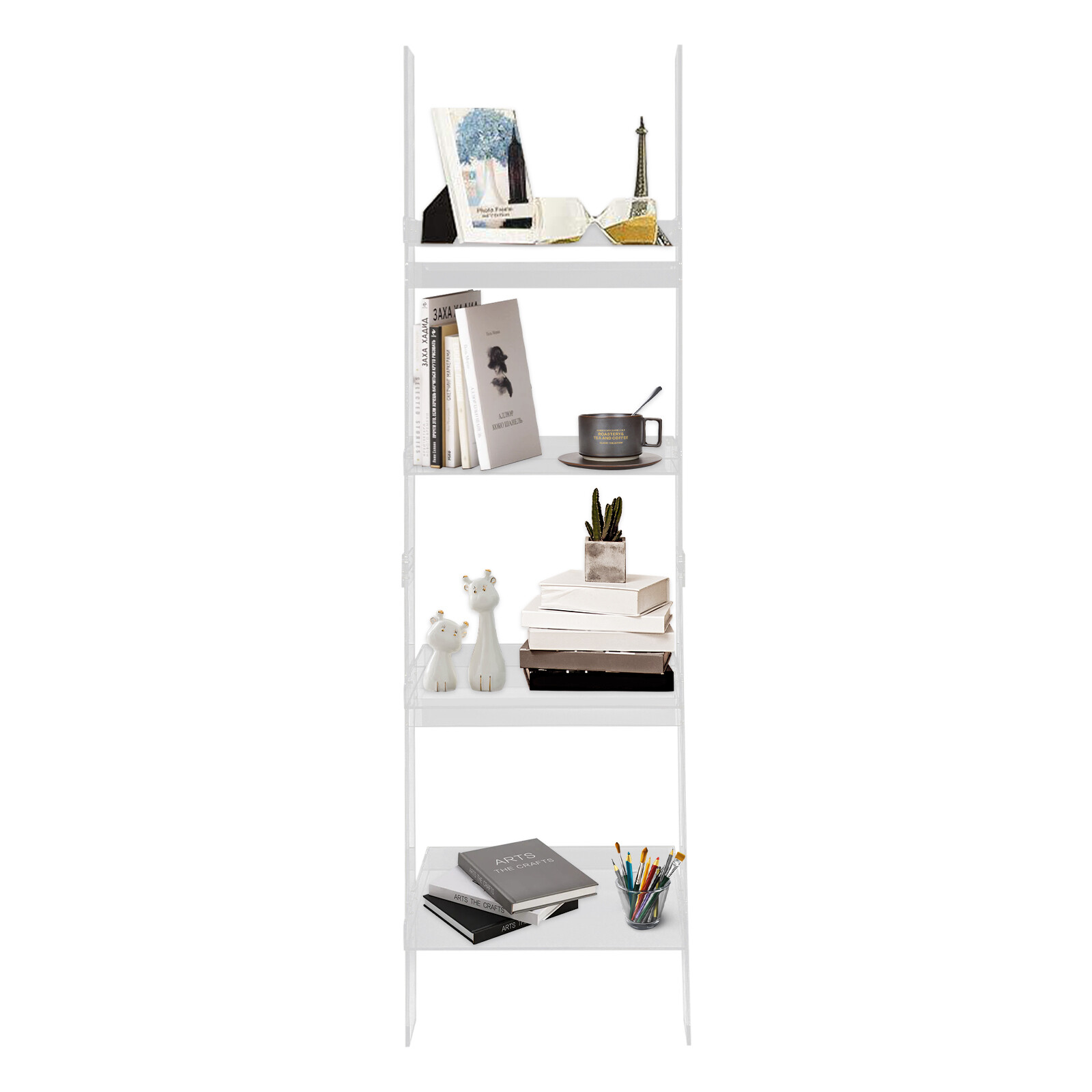 4Tier Acrylic Trapezoid Ladder Bookshelf Leaning Book Display Holder Stand Clear