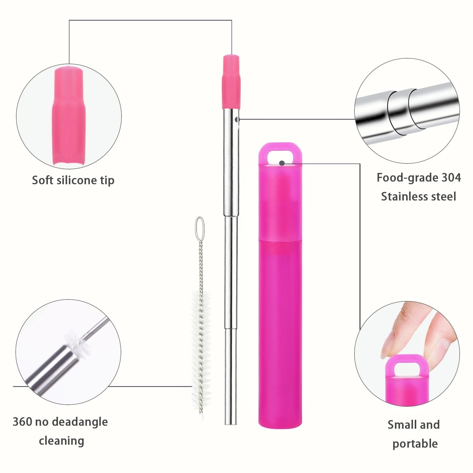 NAIVELY-Metal Reusable Straws 3 Pack Collapsible Small, Gray, red, blue