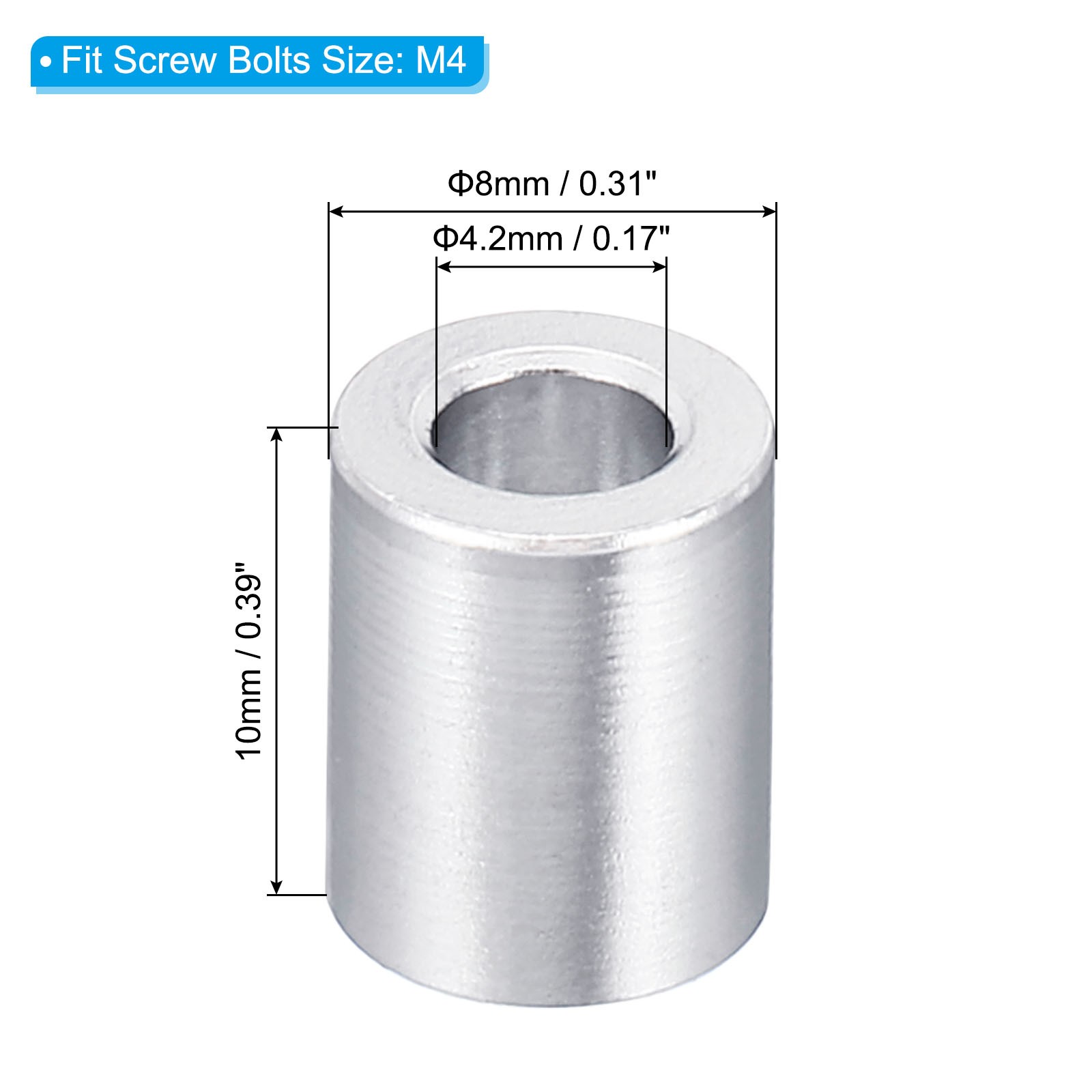10pcs Round Aluminum Spacers 0.17″ ID x 0.31″ OD x 0.39″ L Spacer for M4 Bolt