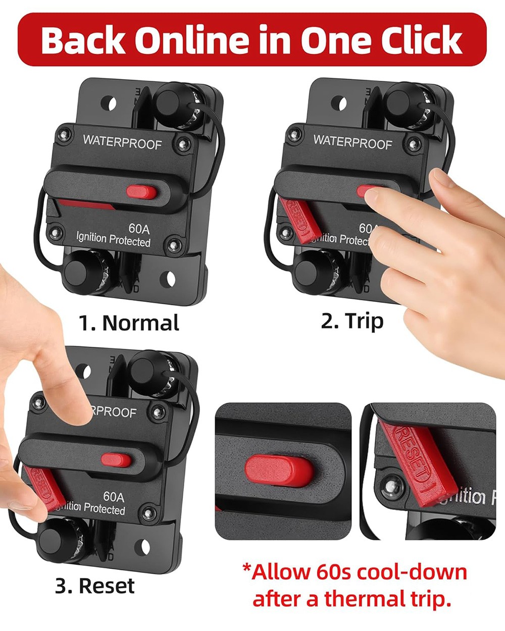 12V-48V Fuse Holder Automotive Marine Trolling Motor Solar Panel Circuit Breaker