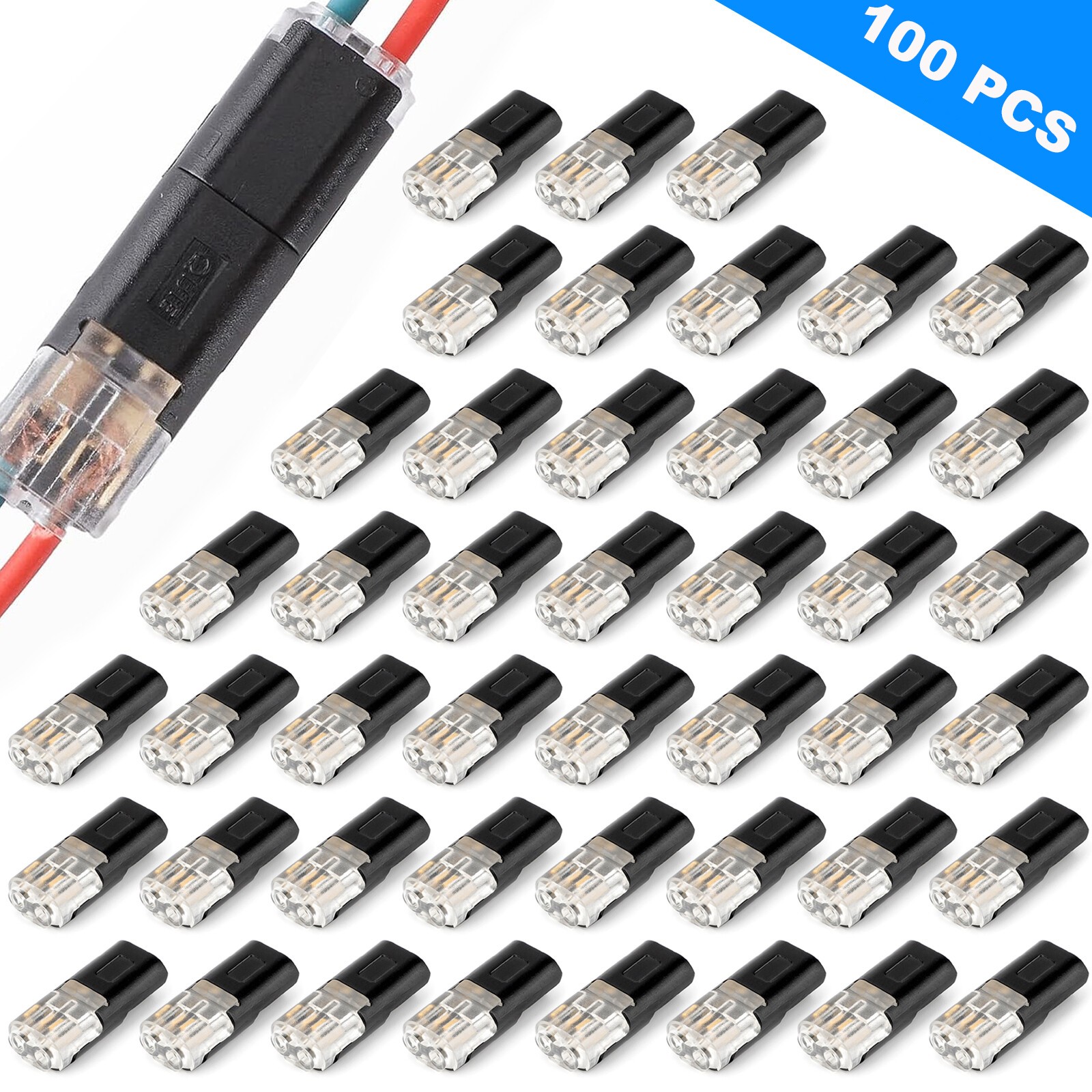 100PCS Double-Wire Plug-in Connector, Cable Clamp with Locking Buckle, AWG 18-22