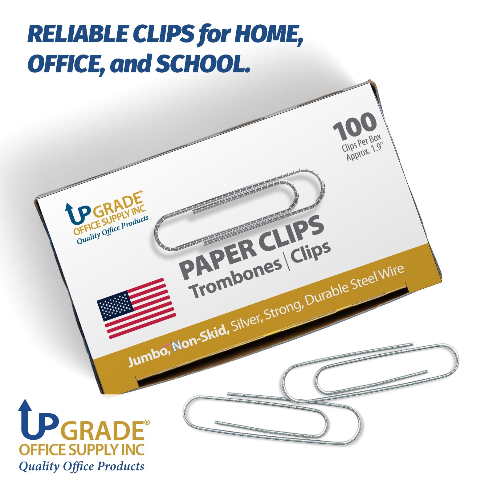 Upgrade Jumbo Nonskid Paper Clips 1.9 in 1000 Count (10 Boxes) Silver, USA