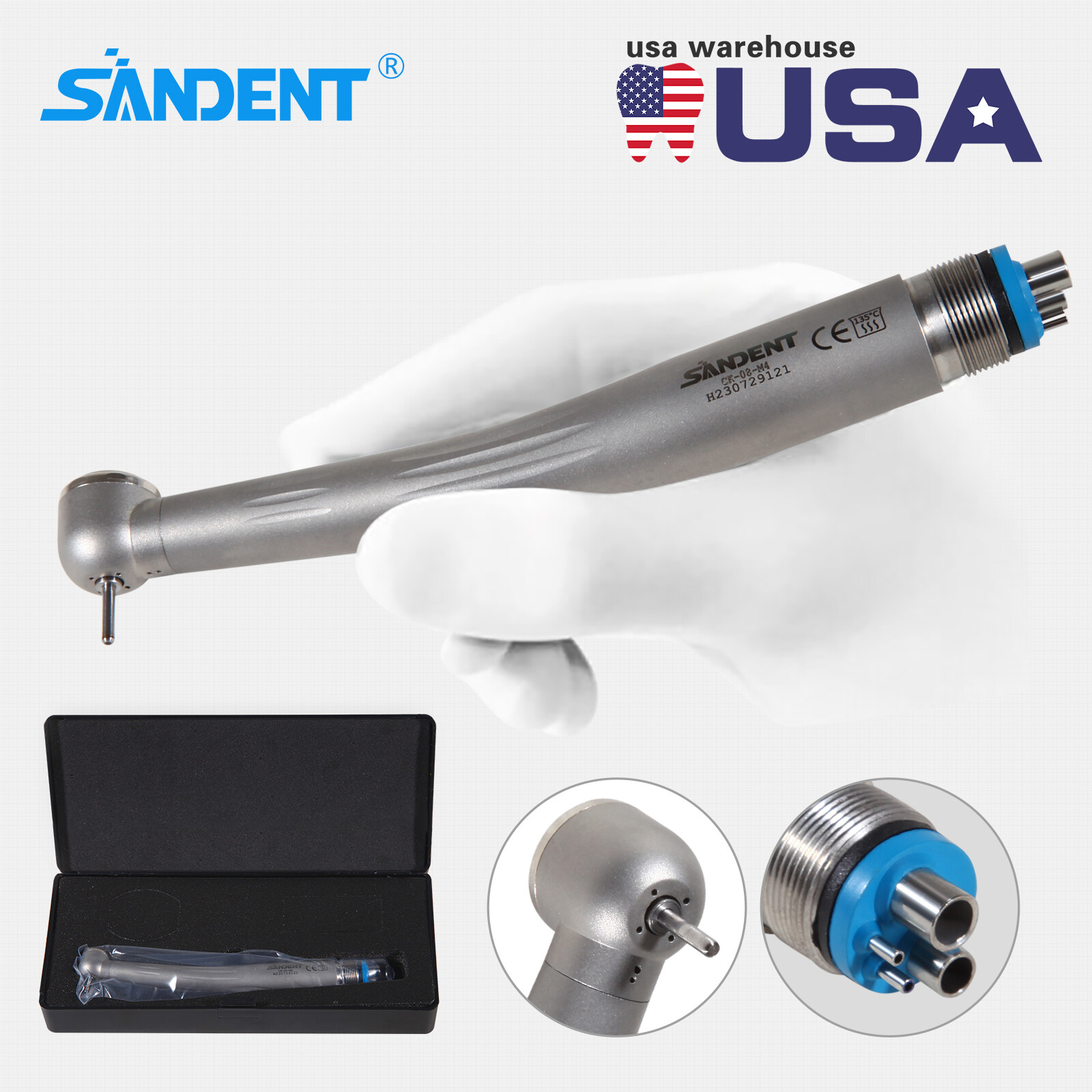 Dental High Speed Handpiece Ceramic Rotor Push Button 4 Holes Single Way Spray