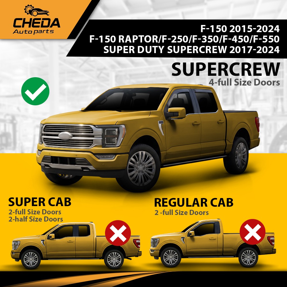 Fit For Ford F150 Raptor Super Duty SuperCrew 2015-2026 Window Visor Rain Guards