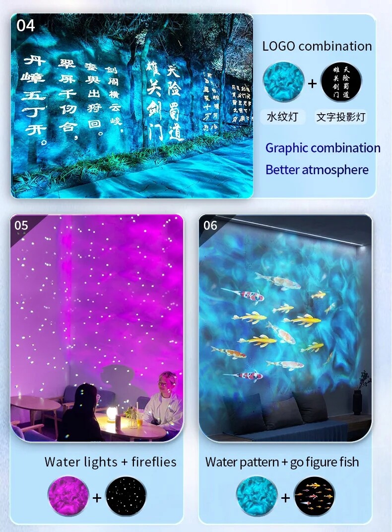 40W-600W 5-Color Cycling IP67 Water Wave Ripple Dynamic GOBO Projection Light
