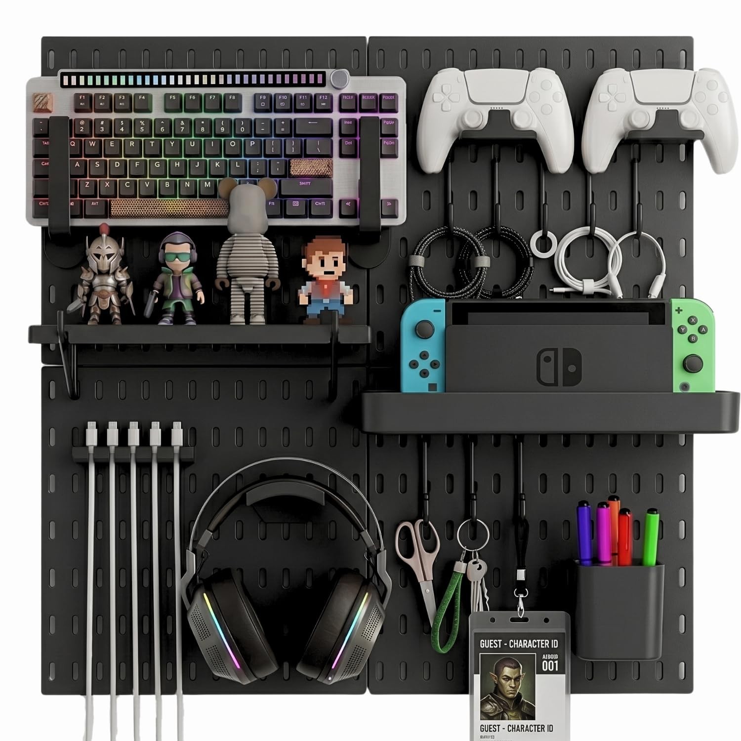 Keepo Peg Board Wall Organizer for Gaming Setup, Pegboard with Adhesives & Sc…