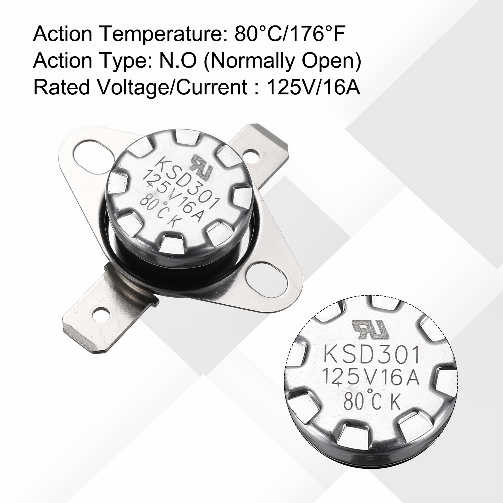 2 Pcs KSD301 Thermostat 80°C/176°F Snap Disc Temperature Switch Bakelite