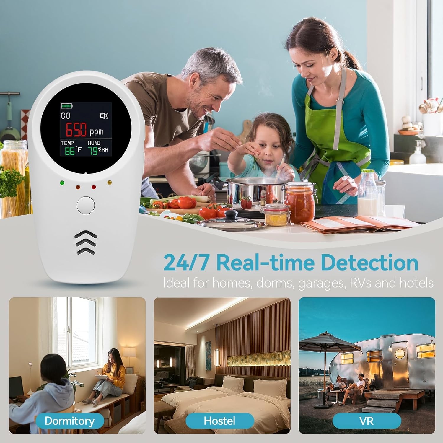 5-in-1 Carbon Monoxide Detectors Smoke Detector,Combustible Gas Alarm Detector
