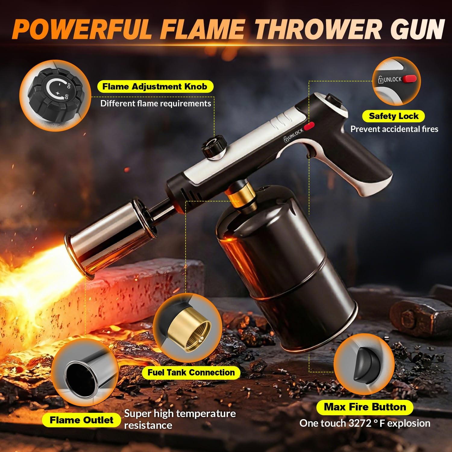 Saker Propane Torch,3272°F High Heat Adjustable Flame Thrower Gun with Black
