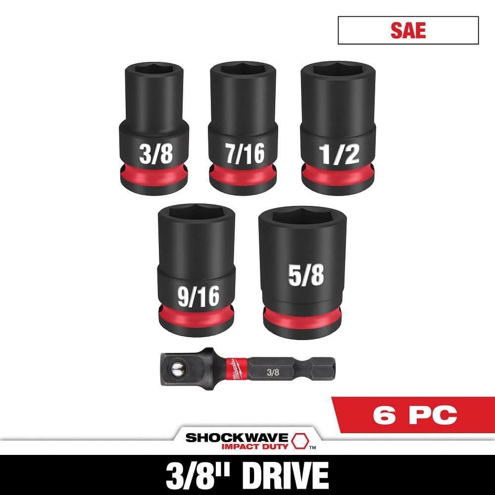 Milwaukee SHOCKWAVE 3/8″ Drive SAE 6 Point Impact Socket Set 6-Piece