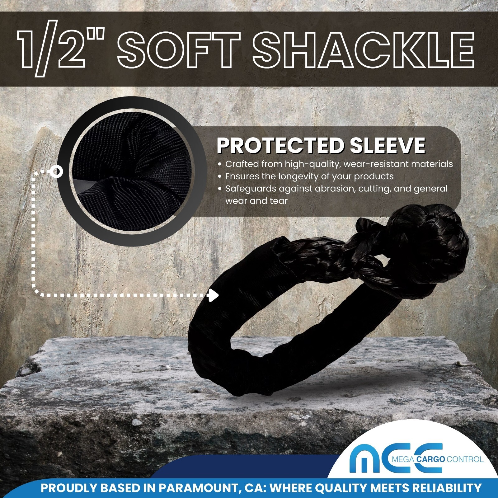 2 PC 1/2» x 22» Synthetic Soft Shackle Tow Rope Recovery Strap 37,400LBS