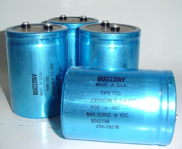 SET OF FOUR NEW NEVER USED MALLORY 230000 MFD @ 7.5 VDC CAPACITORS