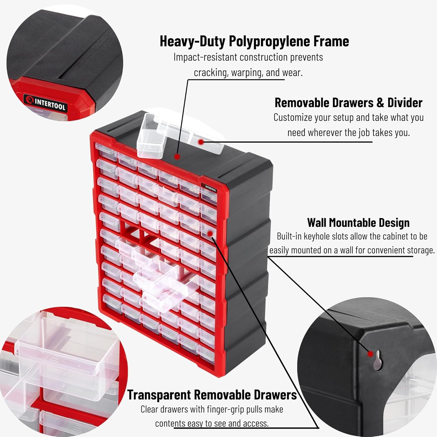 Small Parts Organizer for Hardware & Screws | 60 Removable Bins with Dividers |