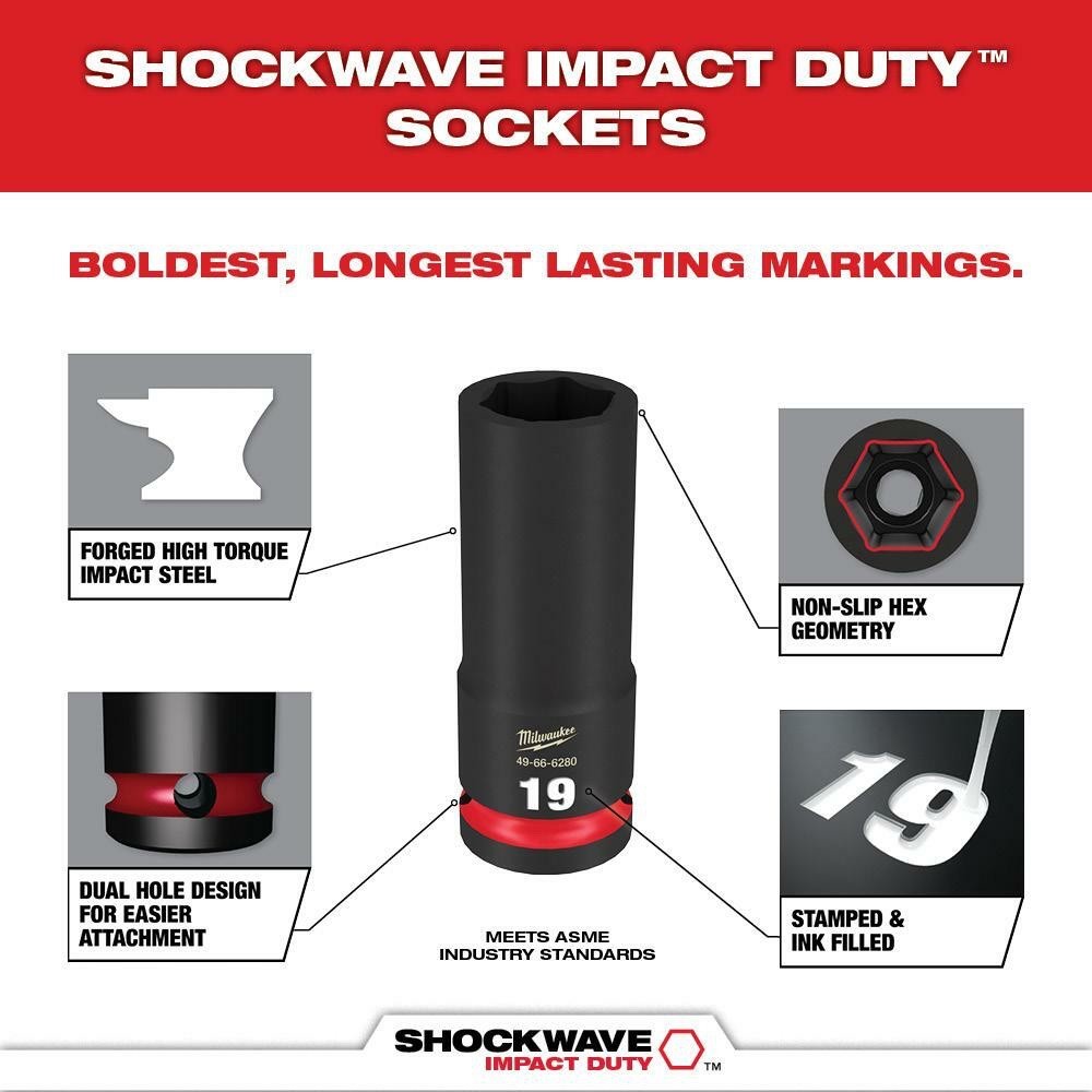 Milwaukee SHOCKWAVE 1/2″ Drive Metric Deep Well 6 Point Impact Socket Set 14 Pc