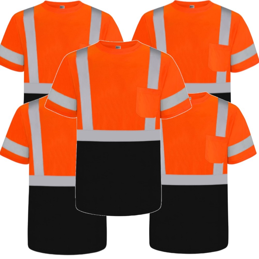 Short Sleeve Safety Shirt for Work, Construction Hi-Visibility Reflective QTY: 5