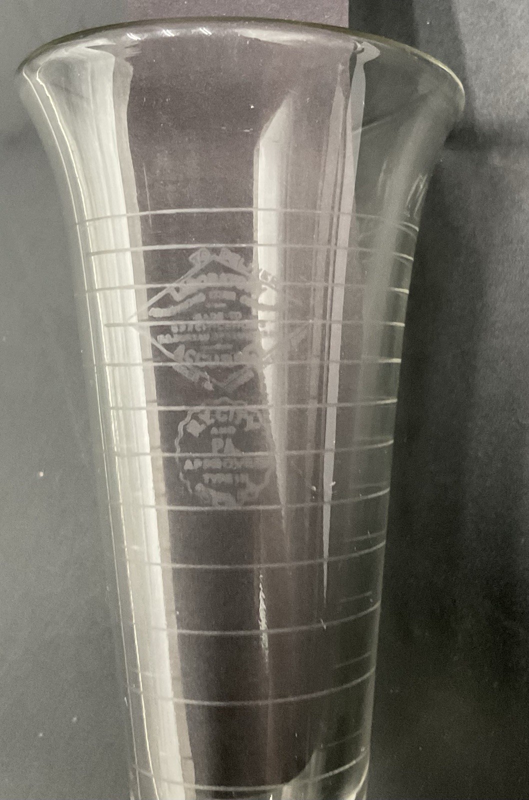 VTG Armstrong Cork Company Laboratory 60cc Etched Glass Beaker Footed 5.25”