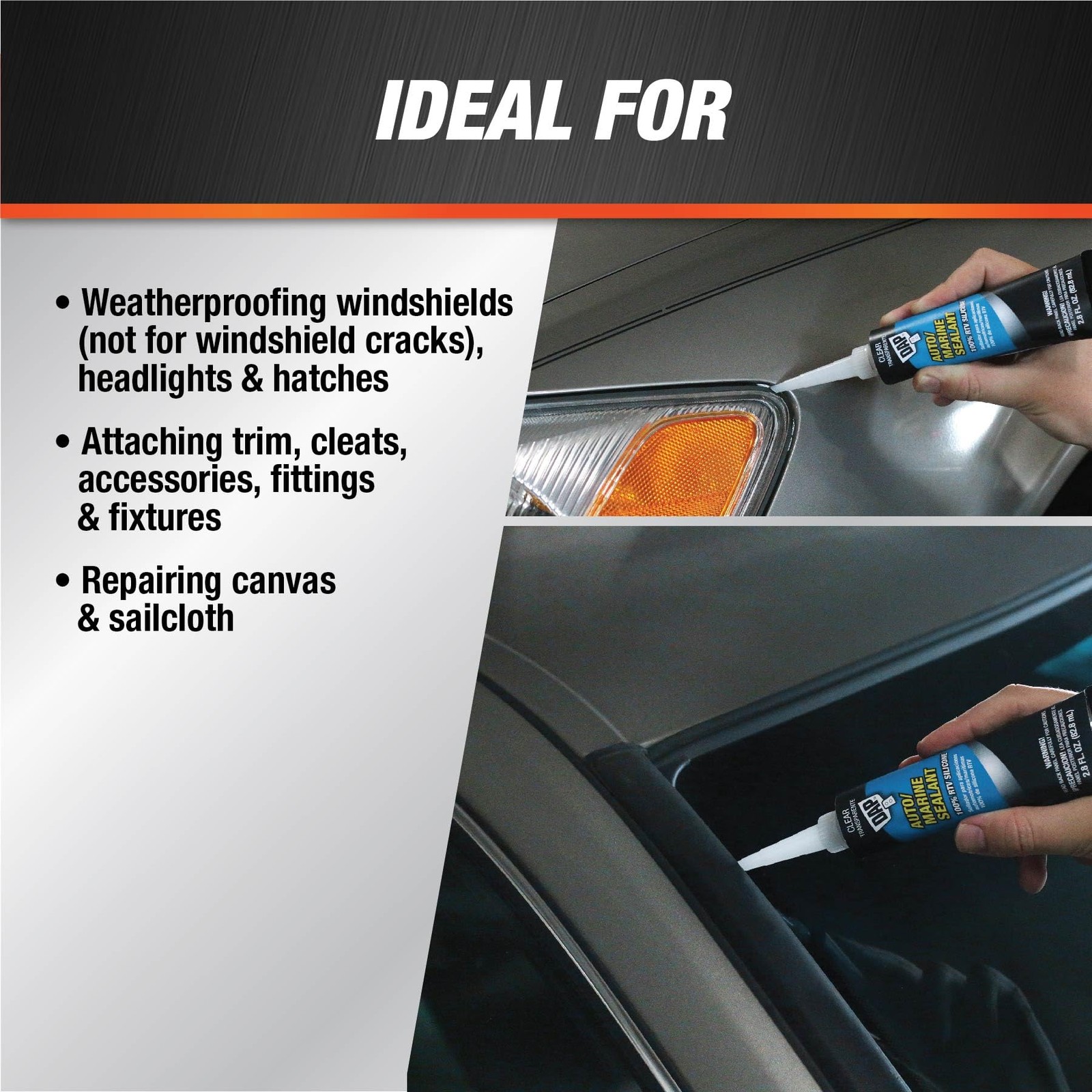 Clear Silicone Sealant 2.8 Ounce Waterproof Durable Automotive Marine Repair