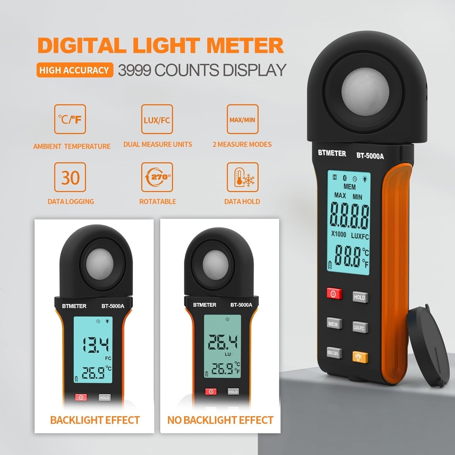 Light Lux Meter Logger BT-5000A Digital Lumen Tester Measure Lighting Level I…