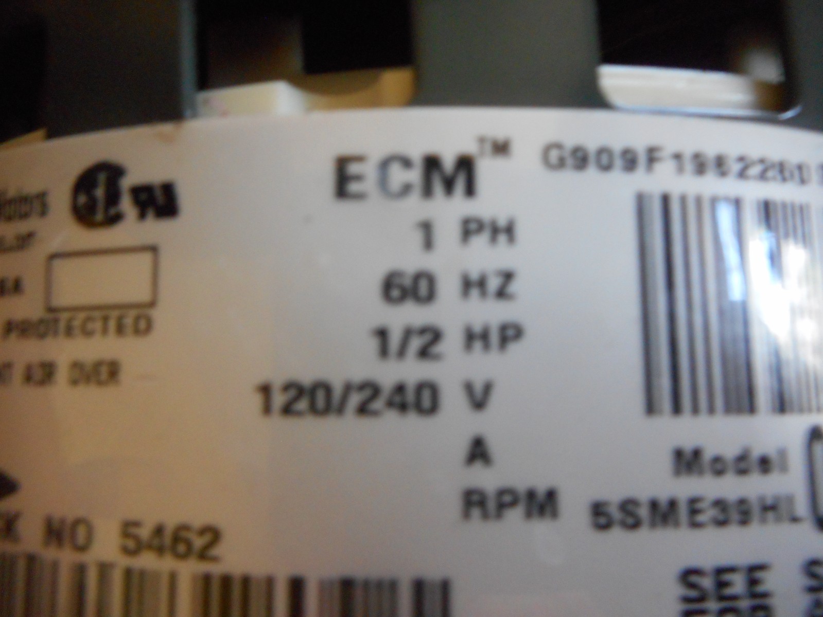 ECM 1/2HP Blower Motor GE 5SME39HL0252 stock no.5462 1/2HP 120/240V