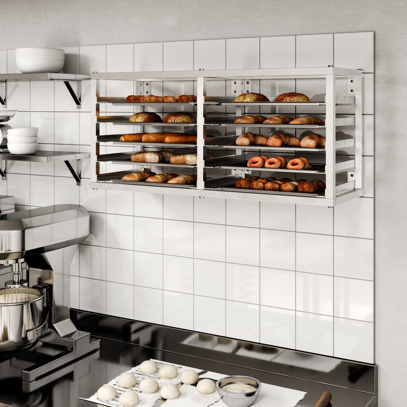 10 Tier Wall Mounted Half Size Sheet / Bun Pan Rack. 40 in. x 13 in. x 18 in.