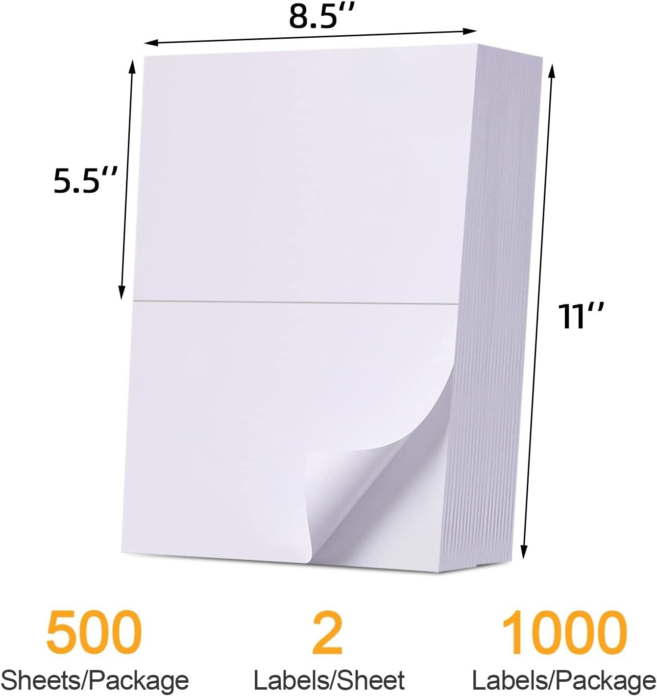 1000 Labels/500 Sheets Half Sheet Self Adhesive Shipping Labels for Laser & I…