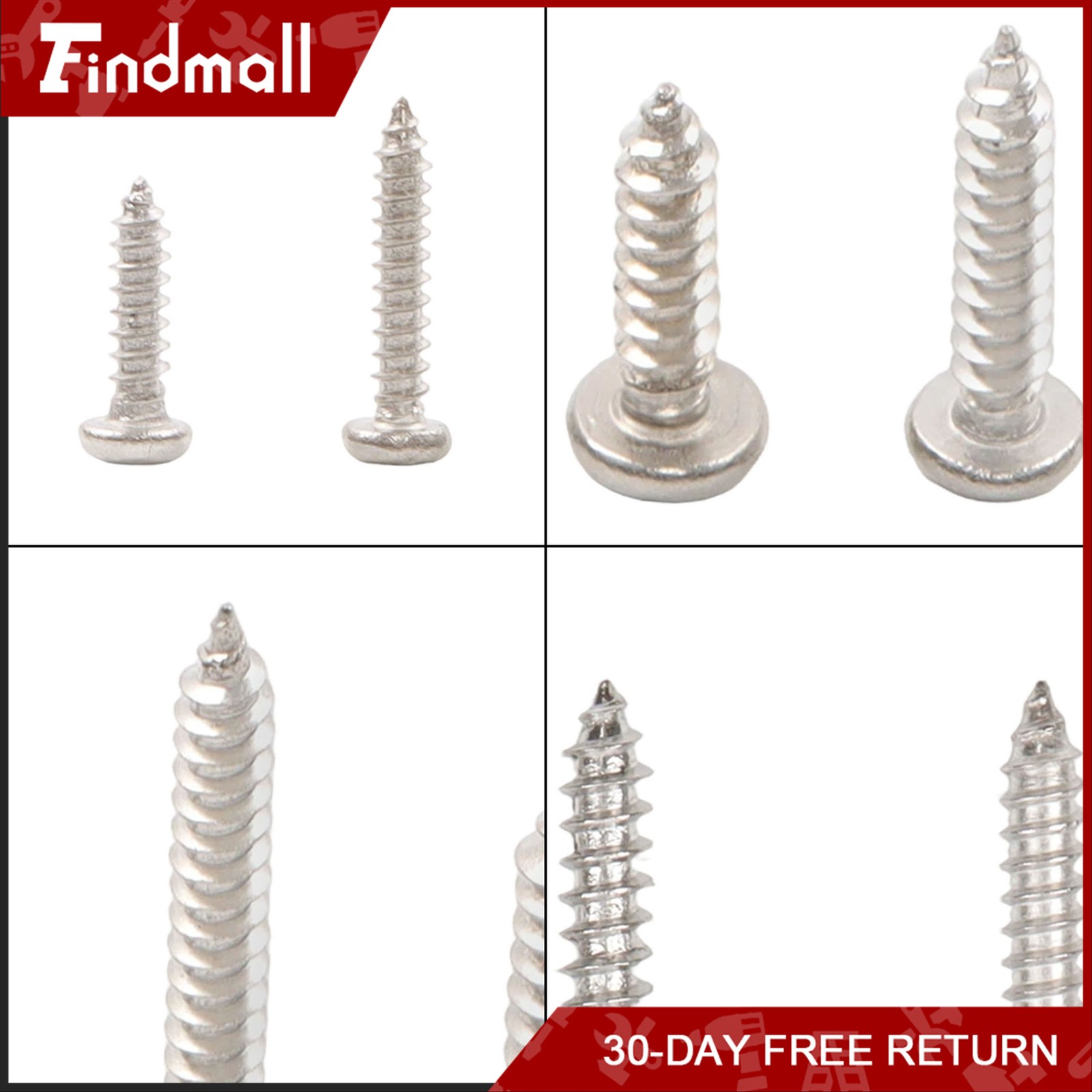 Findmall 780 PCS Pan Head Sheet Metal Screws Assortment Kit #4#6#8#10 Stainless
