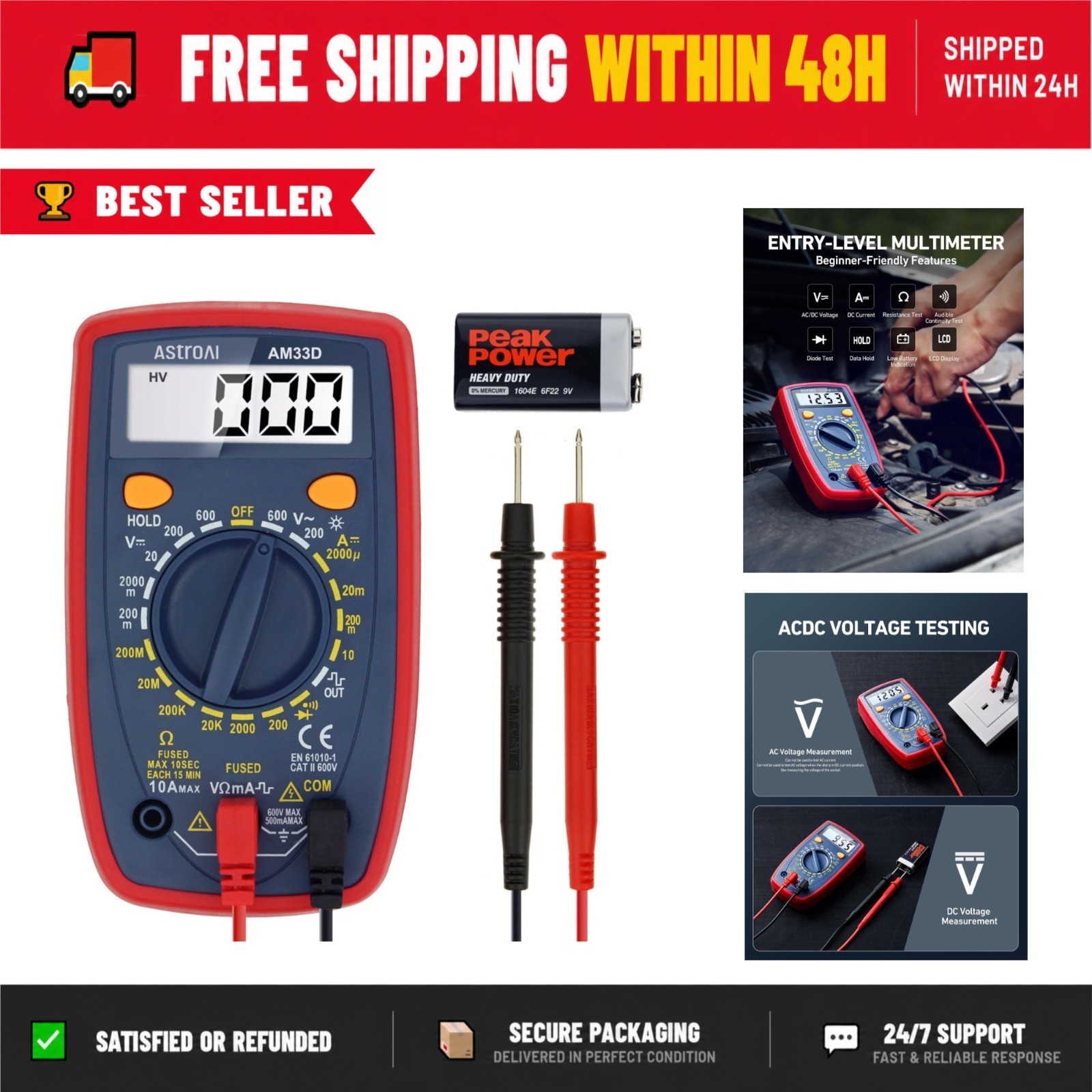 AstroAI Digital Multimeter 2000 Counts AC/DC Voltage Tester