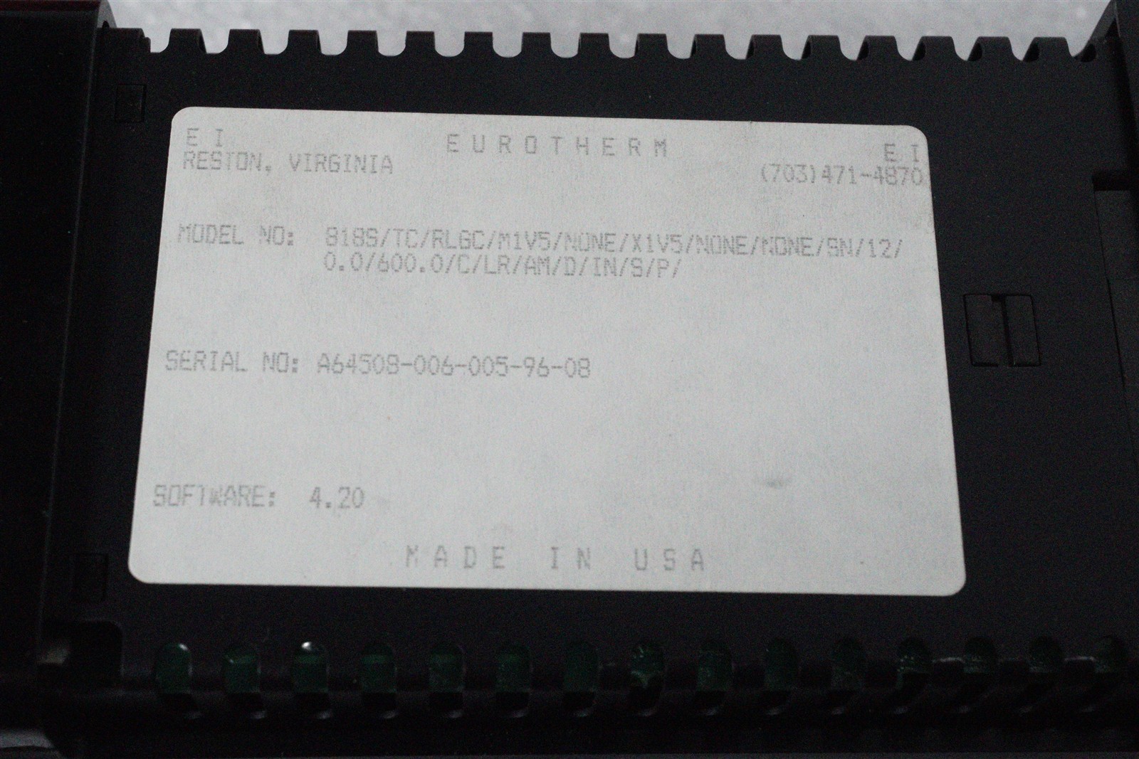 Eurotherm 818S/TC/RLGC/M1V5/NONE/X1V5/NONE/NONE/SN/12/0.0/600.0/C/LR/AM/D/IN/S/P