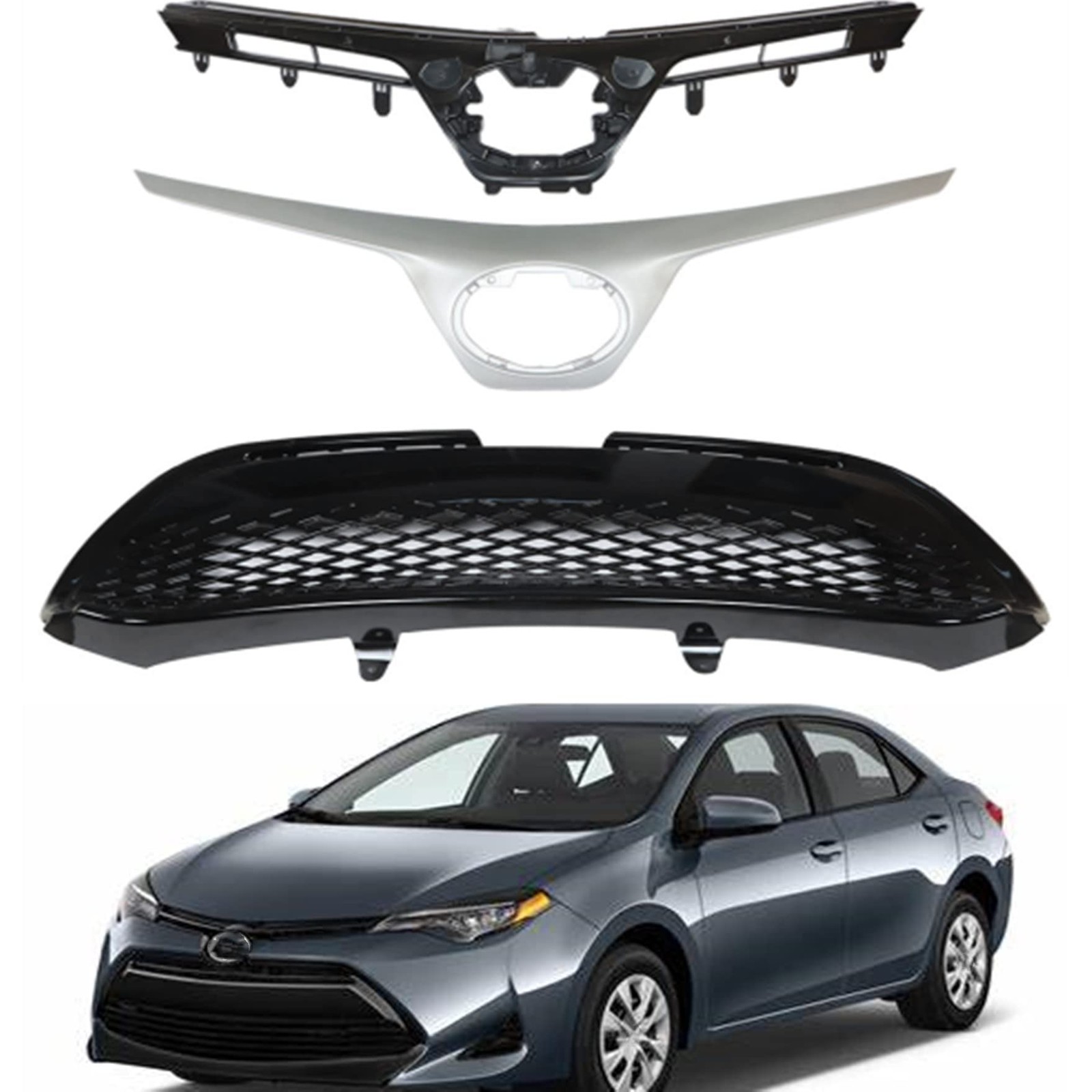 Front Bumper Upper & Lower Grille 2-Pack Corolla SE XSE Sedan 2017-2019