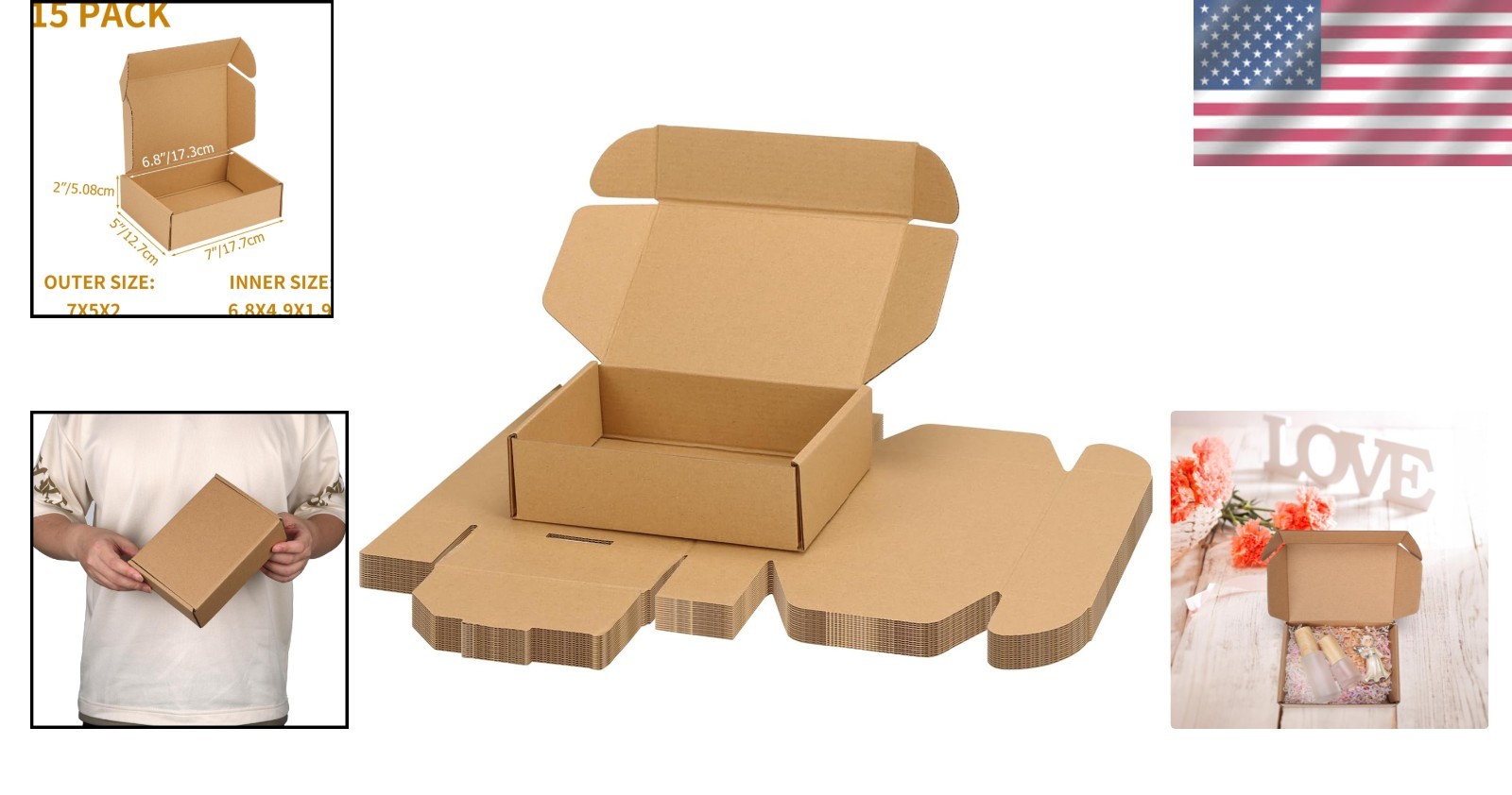 Versatile 7x5x2 Inch Brown Mailer Boxes – Easy Assembly Gift Packaging (15 Pack)