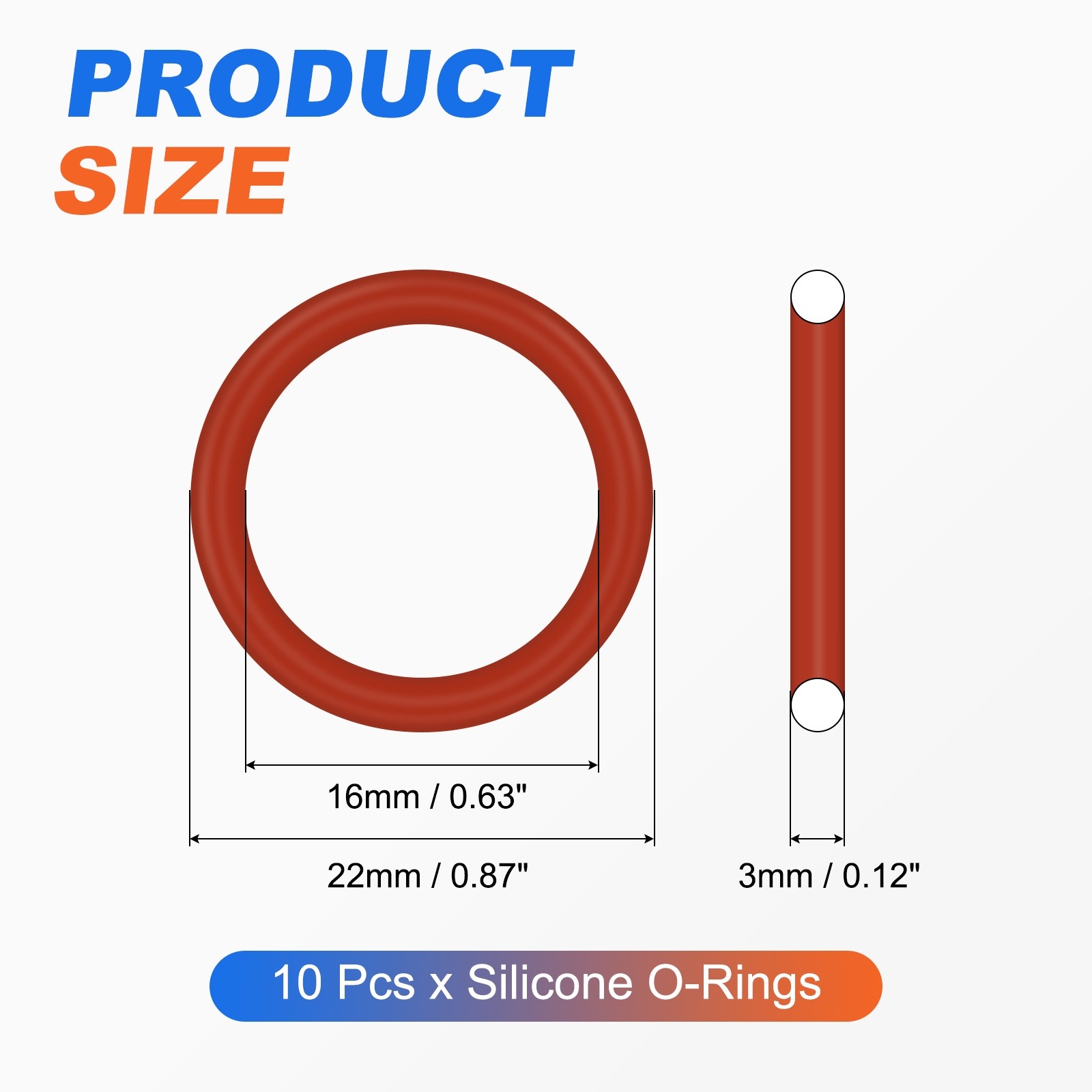 10Pcs, Silicone O-Ring 22x16x3mm Metric Sealing Gasket for Plumbing Red