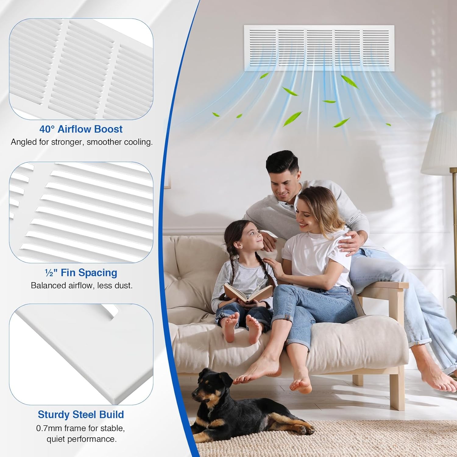 Return Air Grille 30″ x 8″ White Steel Vent Cover for Wall and Ceiling