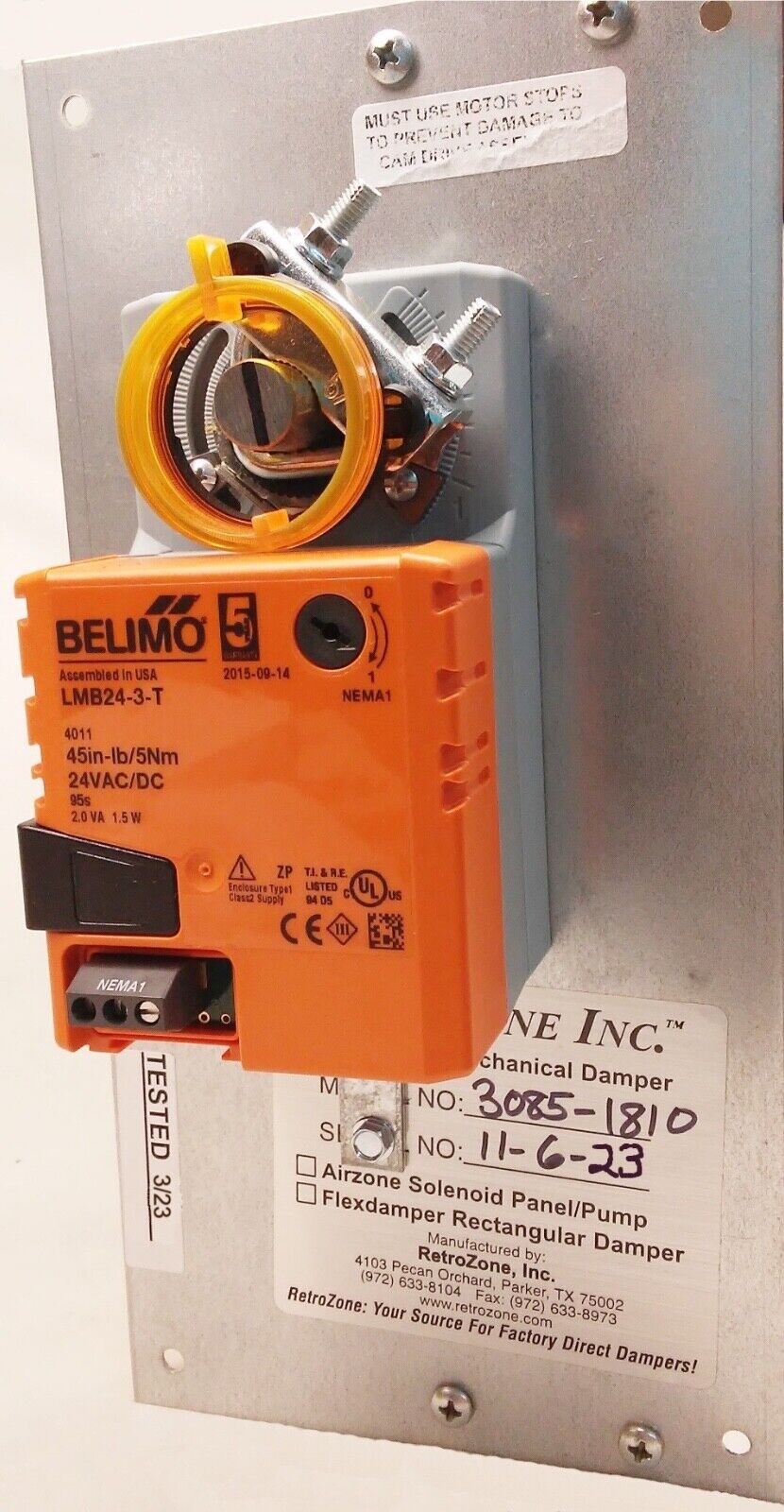 Belimo 3 wire LMB24 Motorized Medium Rectangular HVAC damper dampner 20 sizes