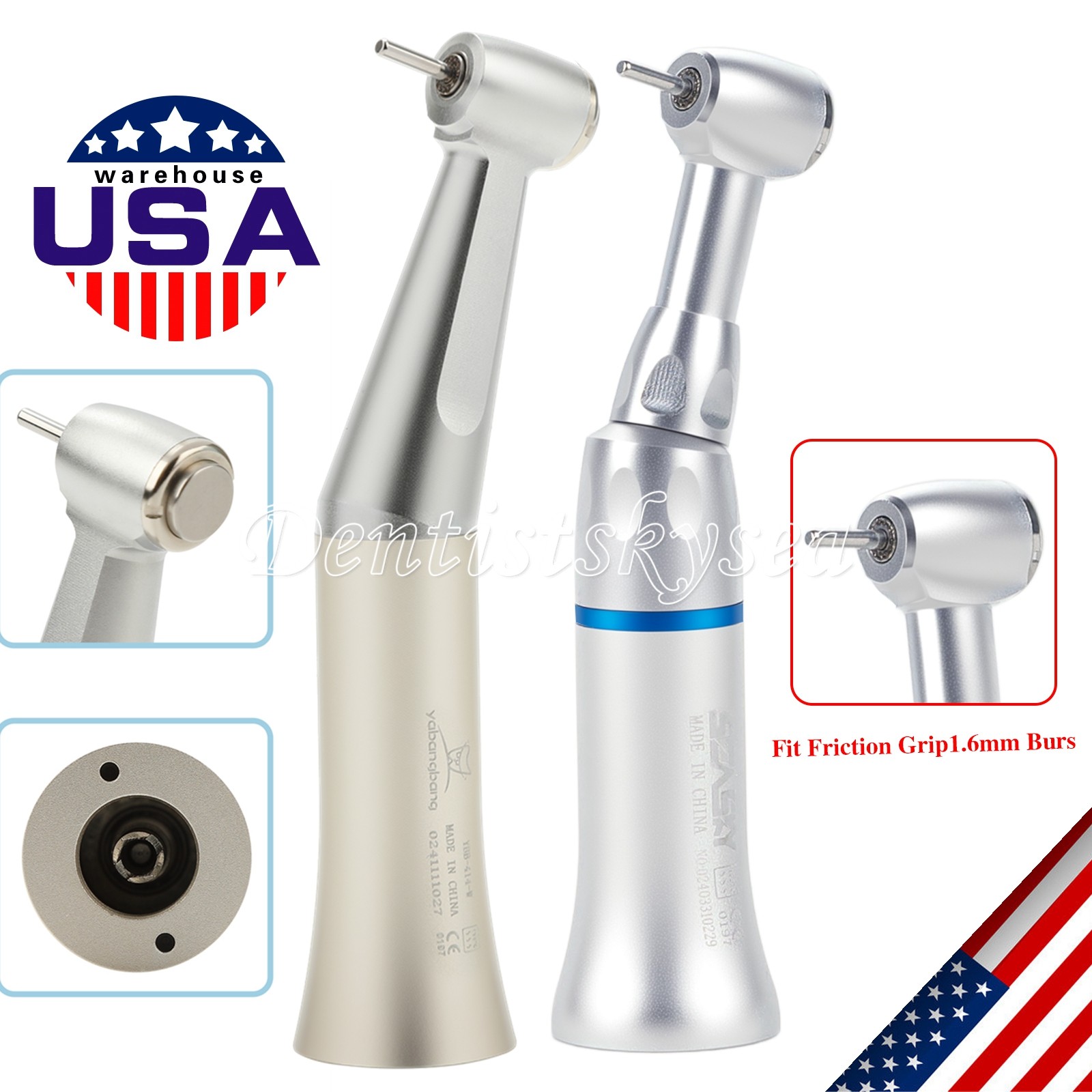 Dental Slow Low Speed Handpiece Contra Angle Push Button fit FG 1.60mm Burs