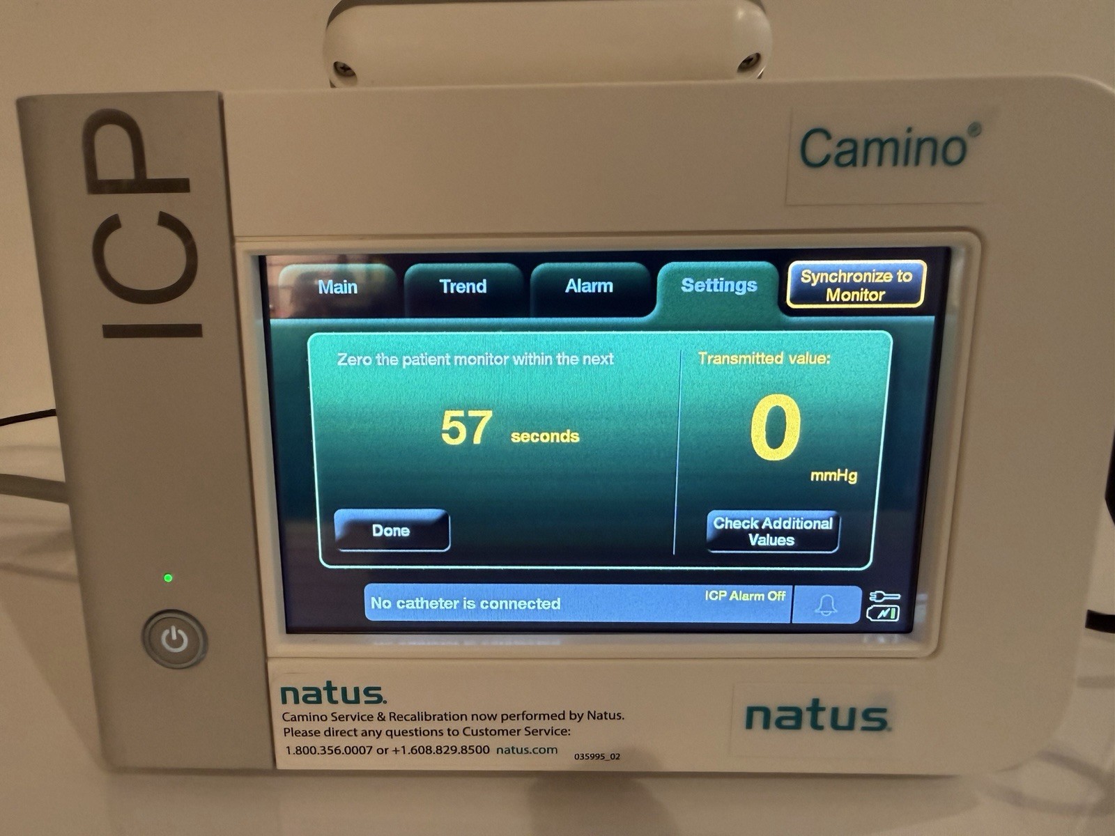 Natus Camino Integra CAM02 ICP Monitor, CAMCABL, And MONPWR ac Power Adapter