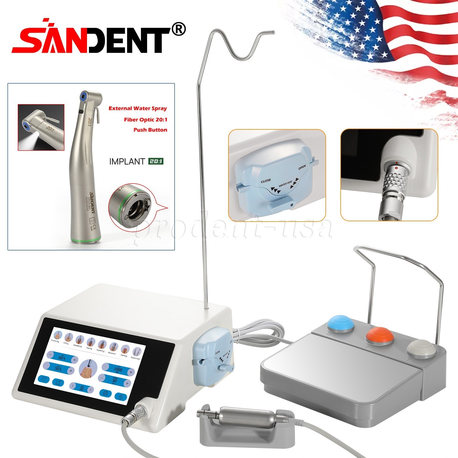 Dental Surgical Brushless LED Implant Motor System Touch Sreen&20:1 Contra Angle