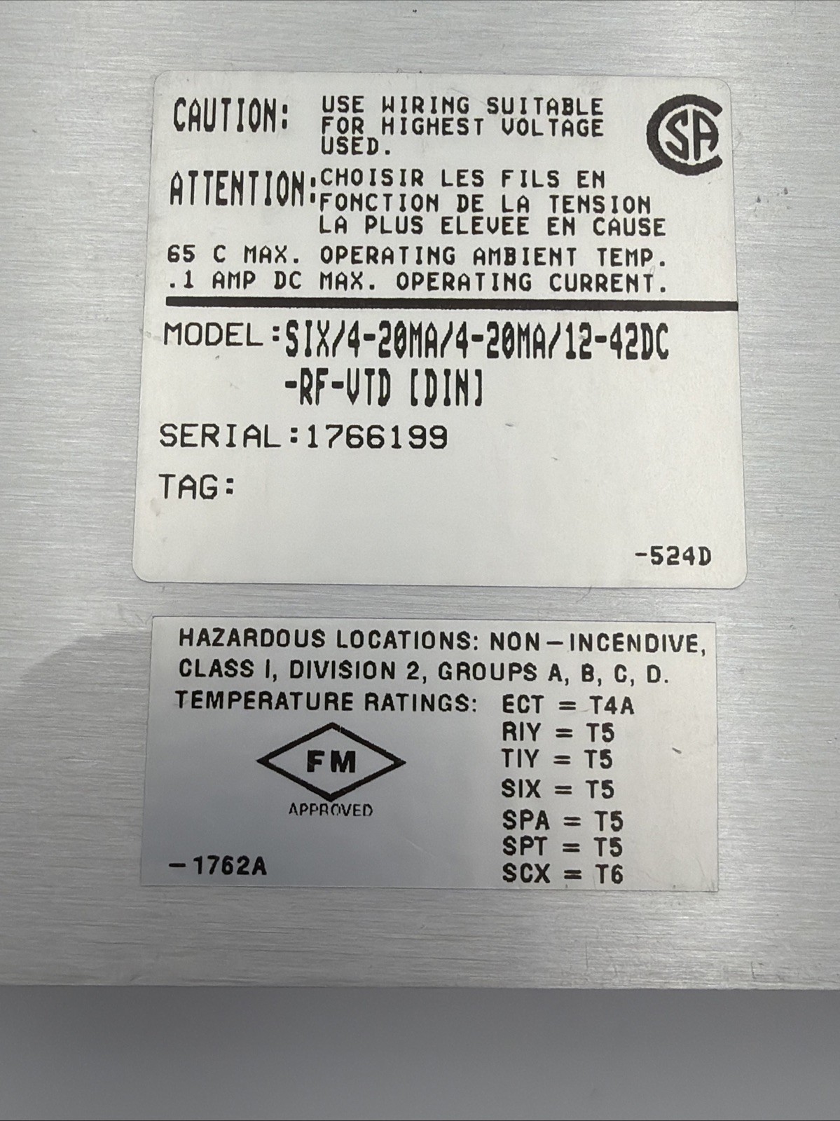 MOORE INDUSTRIES SIX/4-20MA/4-20MA/12-42DC-RF-VTD DIN SIGNAL ISOLATOR